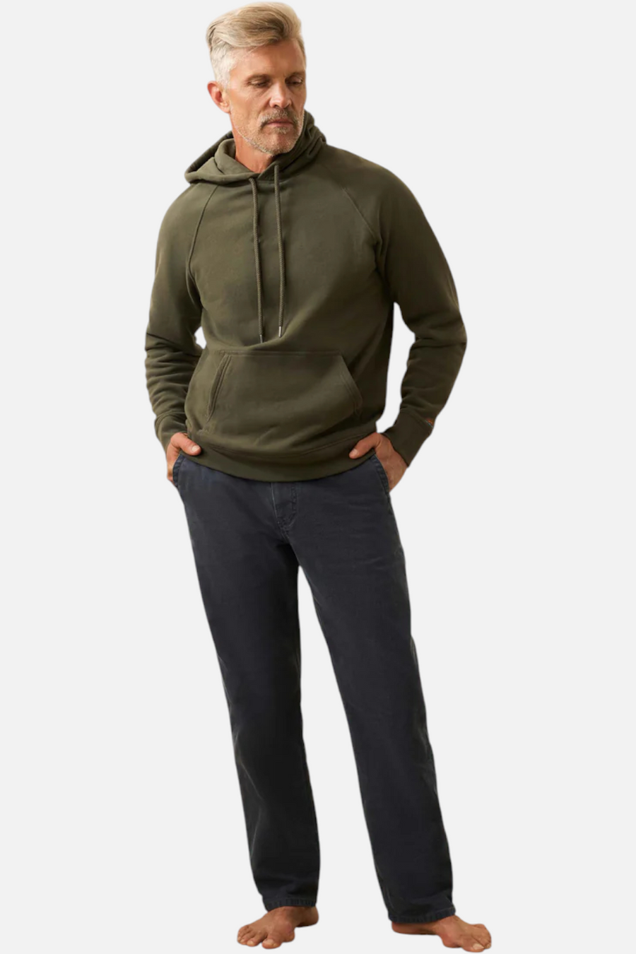 Faherty Men's High Standard Fleece Hoodie in Fall Evergreen – flat lay