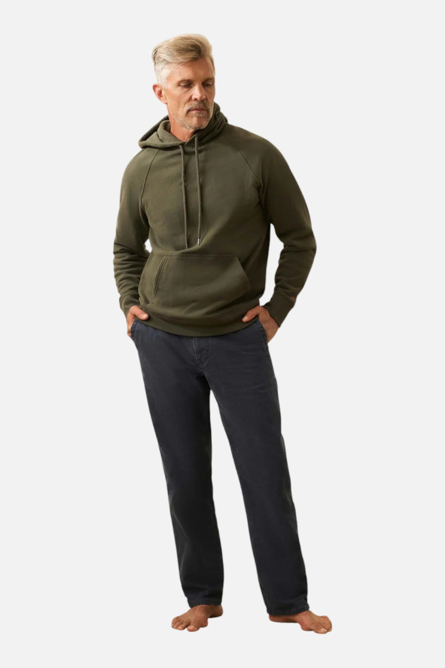 Faherty Men's High Standard Fleece Hoodie in Fall Evergreen – on model