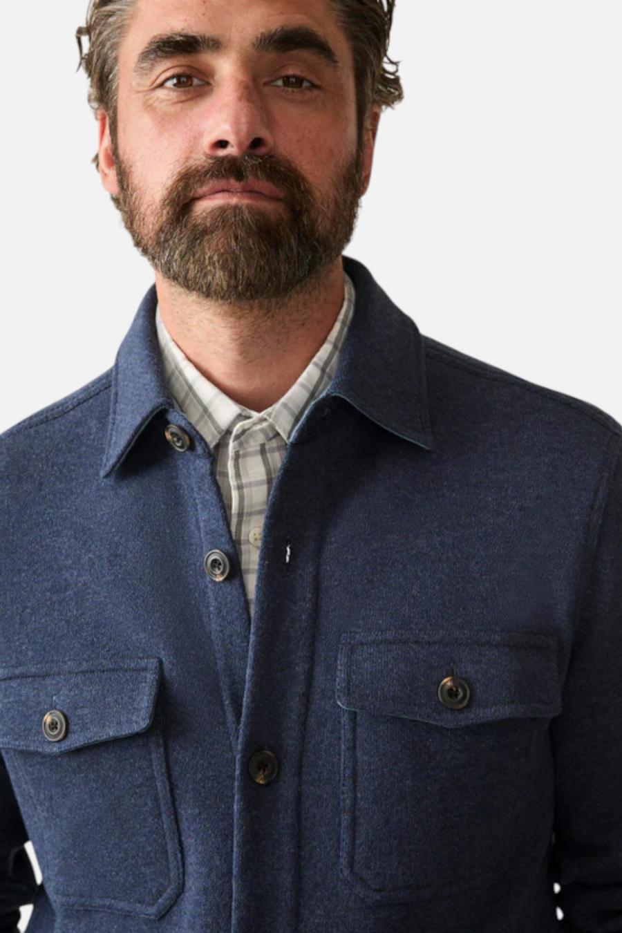 Faherty Men's Inlet Knit CPO in Hendricks Indigo Wash – detail