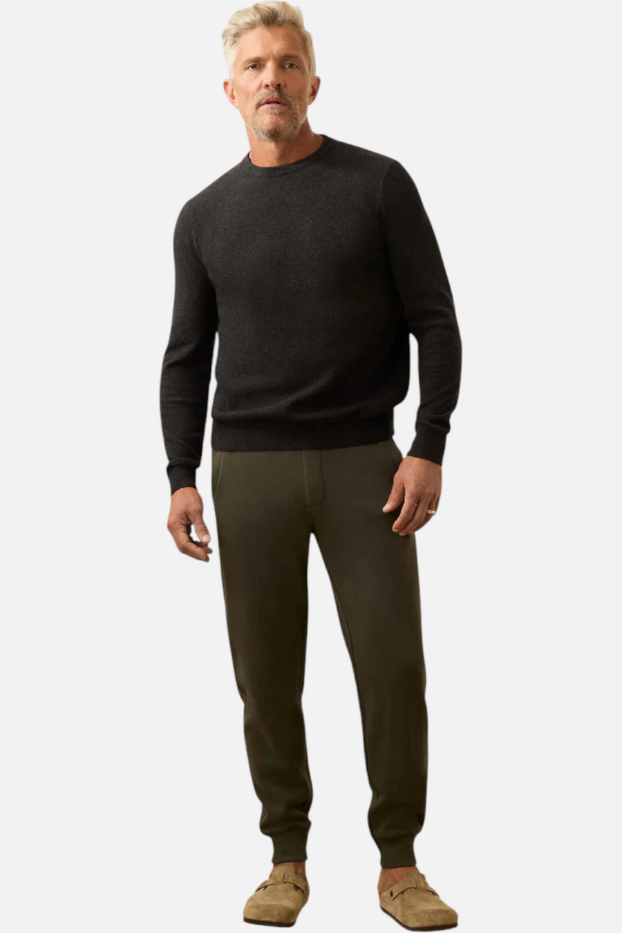 Faherty Men's Jackson Crew Sweater in Wolf Black Heather – back view