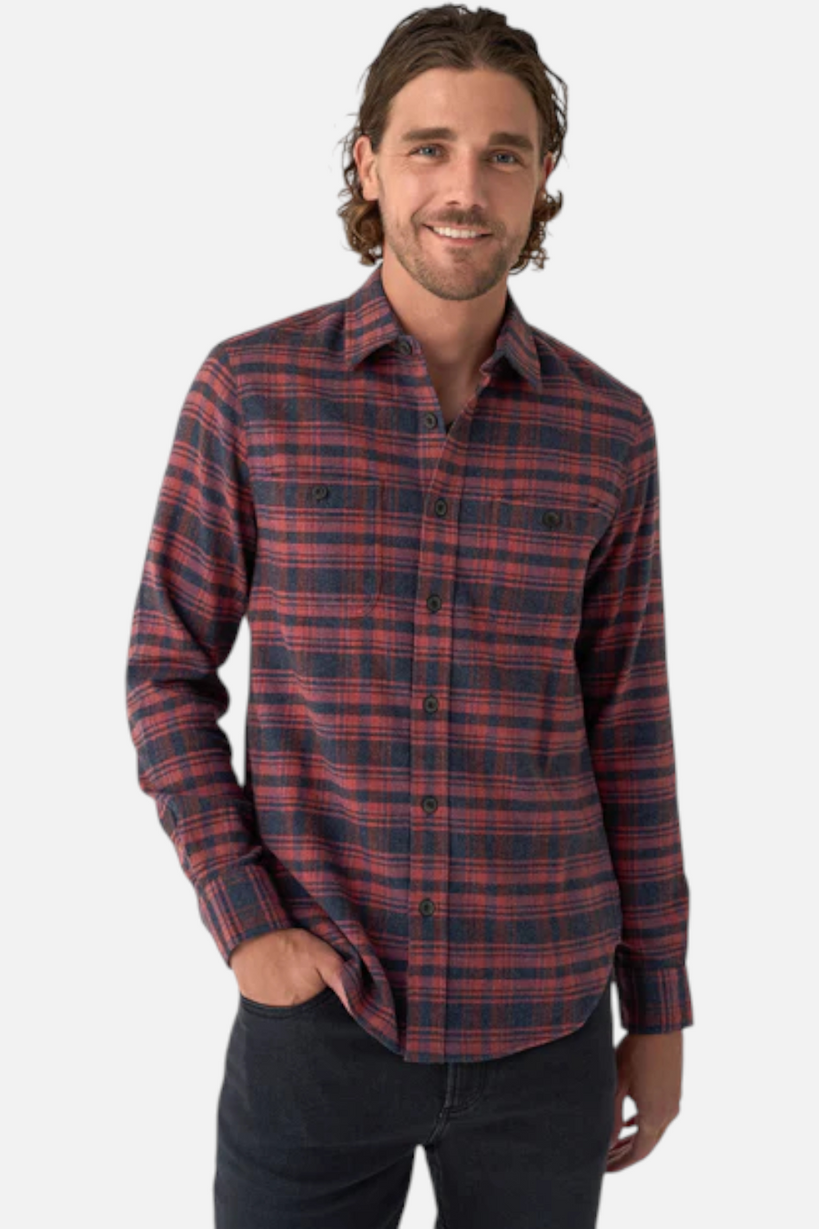 Faherty Men's Nazare Flannel in Porto Covo Plaid – side view