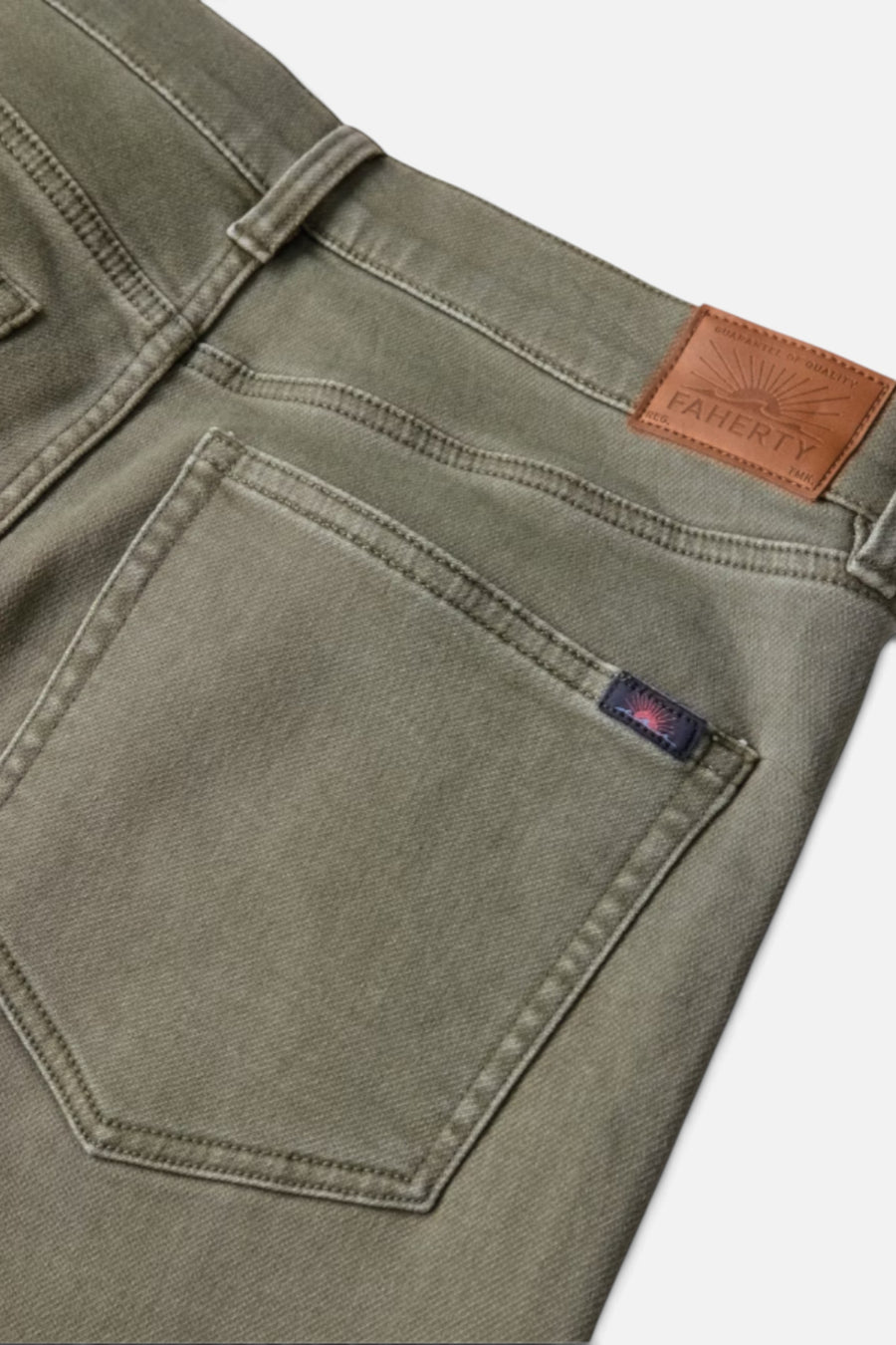 Faherty Men's Stretch Terry 5-Pocket Pant in Island Olive – back view