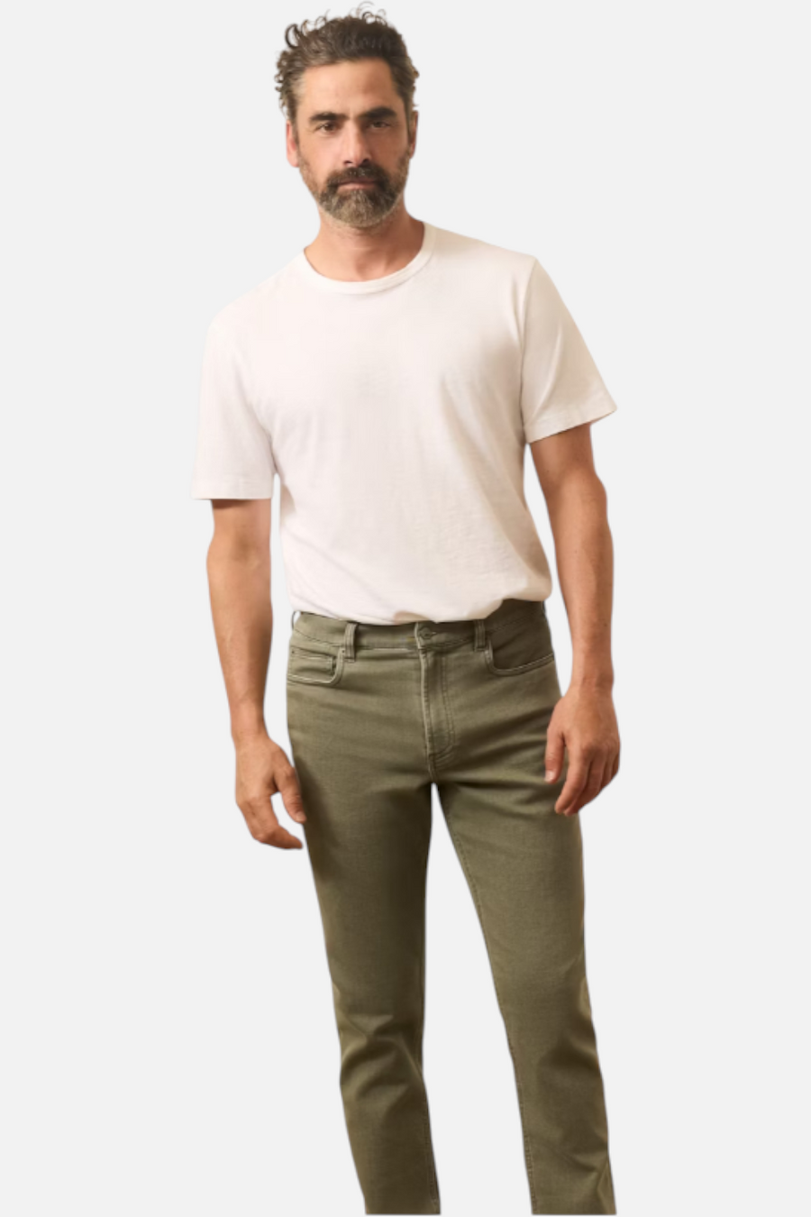 Faherty Men's Stretch Terry 5-Pocket Pant in Island Olive – detail