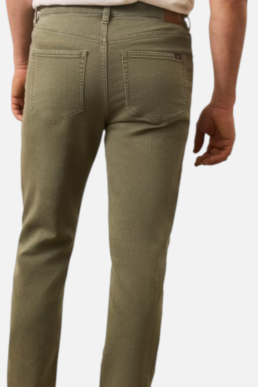 Faherty Men's Stretch Terry 5-Pocket Pant in Island Olive – flat lay
