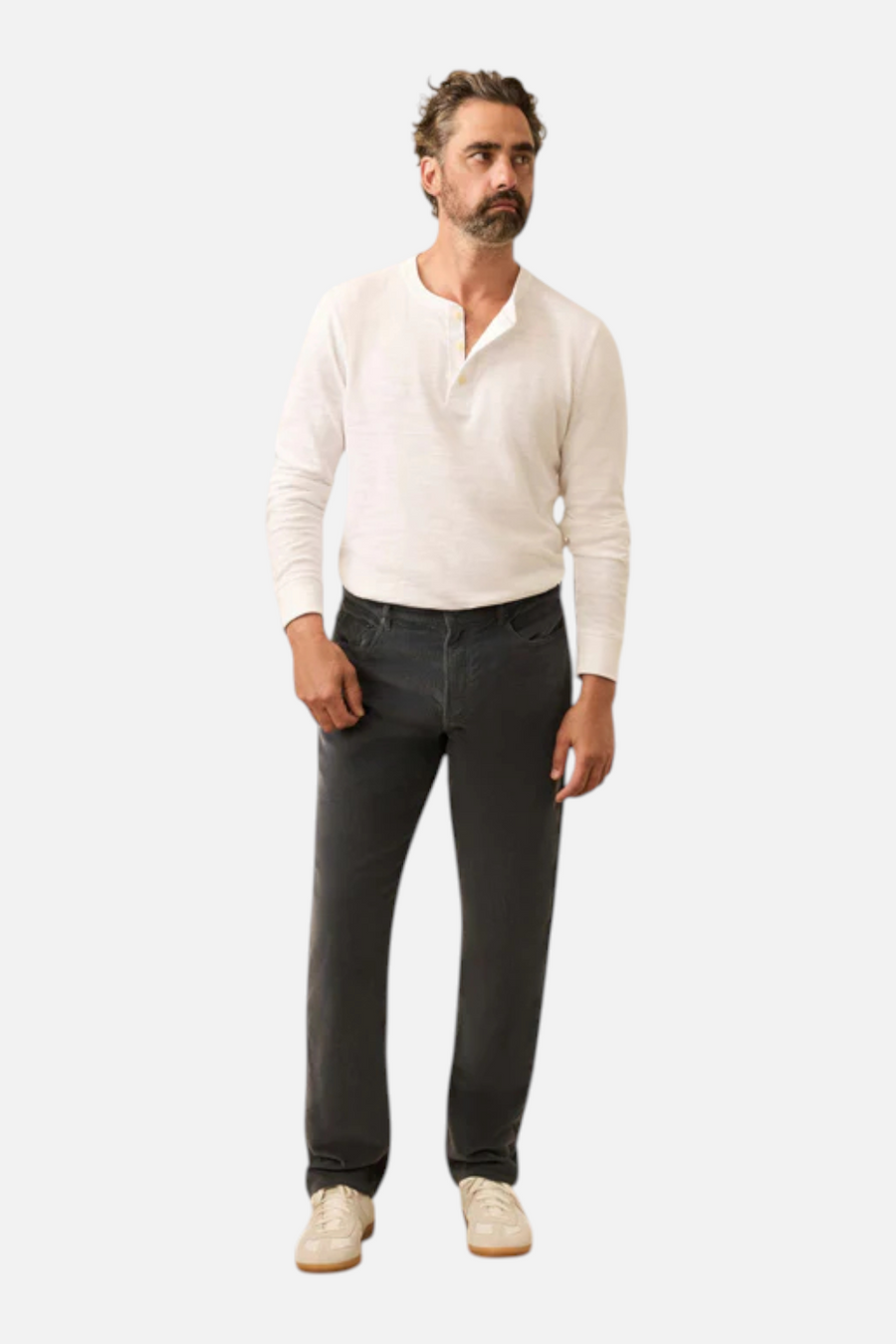 Faherty Men's Stretch Terry Corduroy 5-Pocket Pant in Steel River – detail