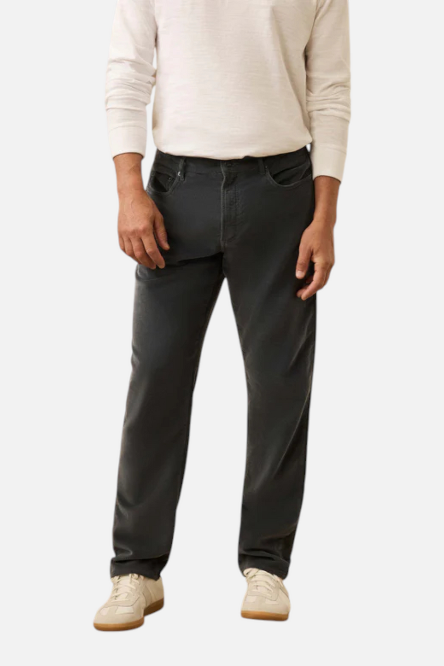 Faherty Men's Stretch Terry Corduroy 5-Pocket Pant in Steel River – front view