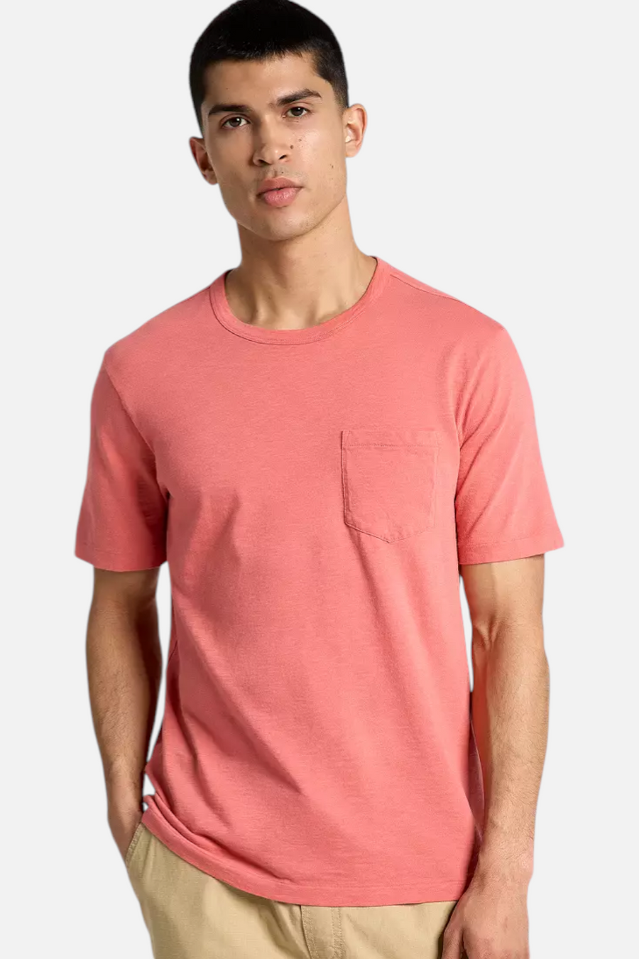 Faherty Men's Sunwashed Pocket Tee in Coral Red – back view