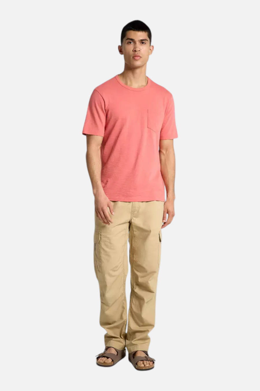 Faherty Men's Sunwashed Pocket Tee in Coral Red – front view