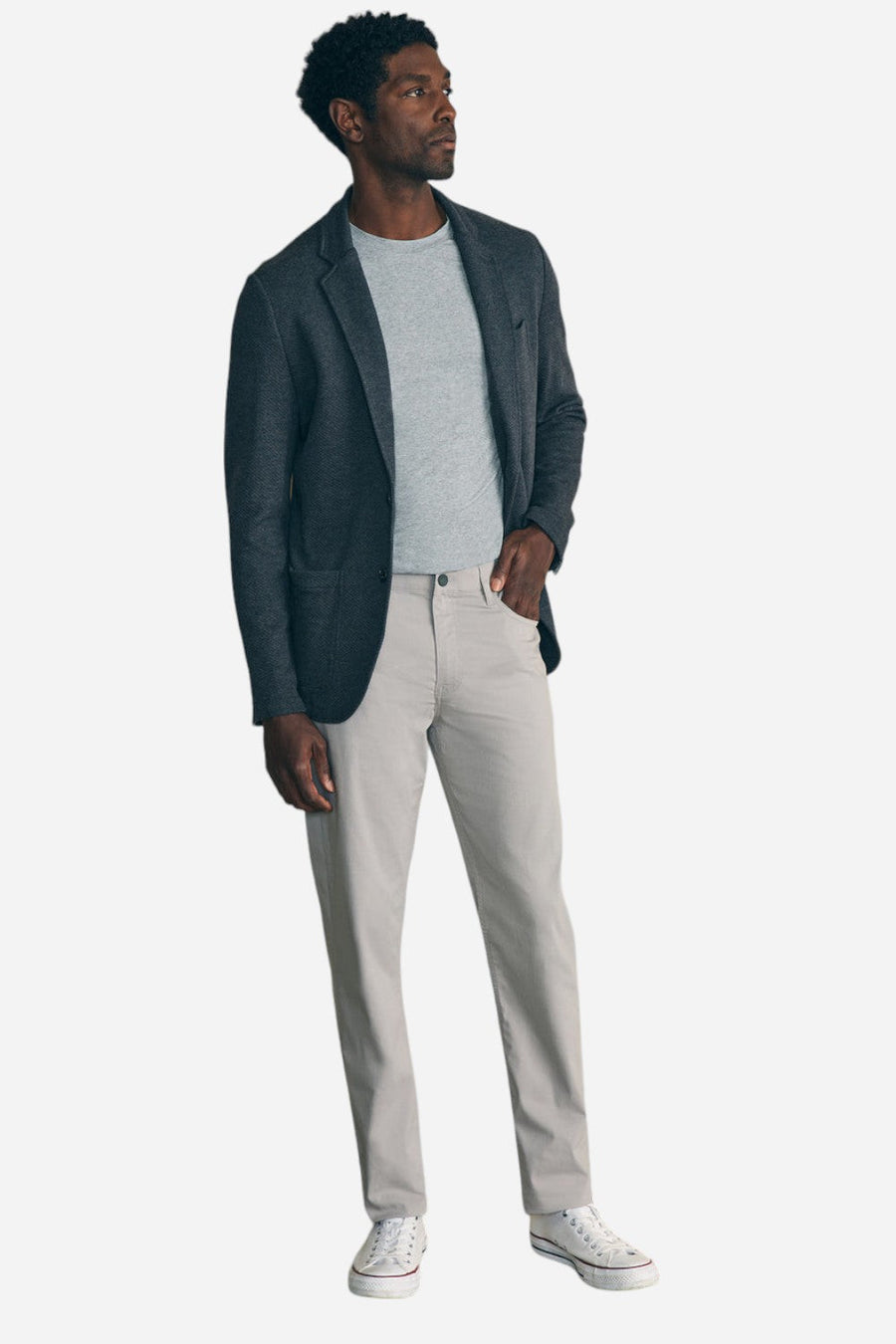 Faherty Movement 5-Pocket Pant in Fossil – front view