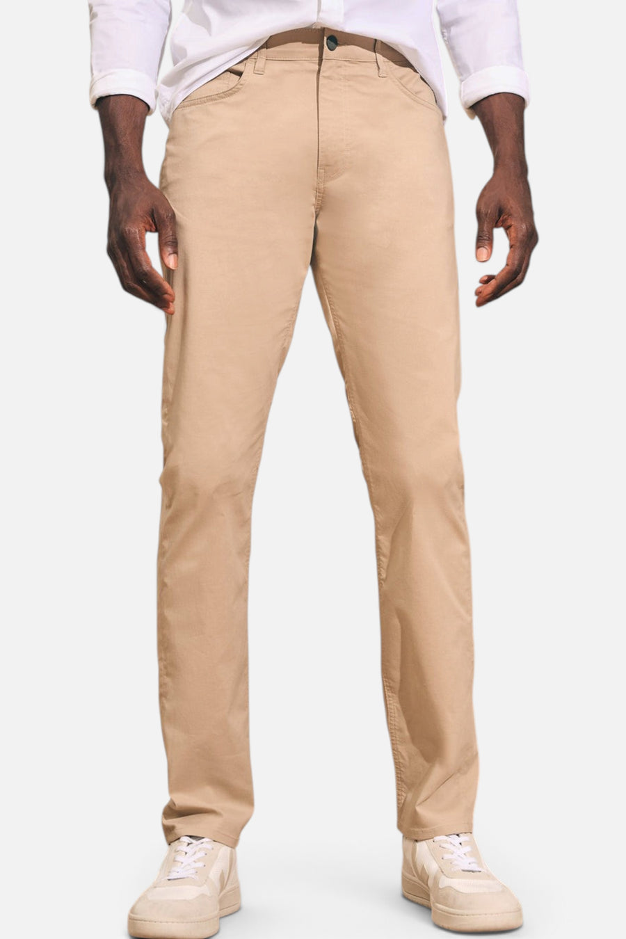 Faherty Movement 5-Pocket Pant in Island West Khaki – back view