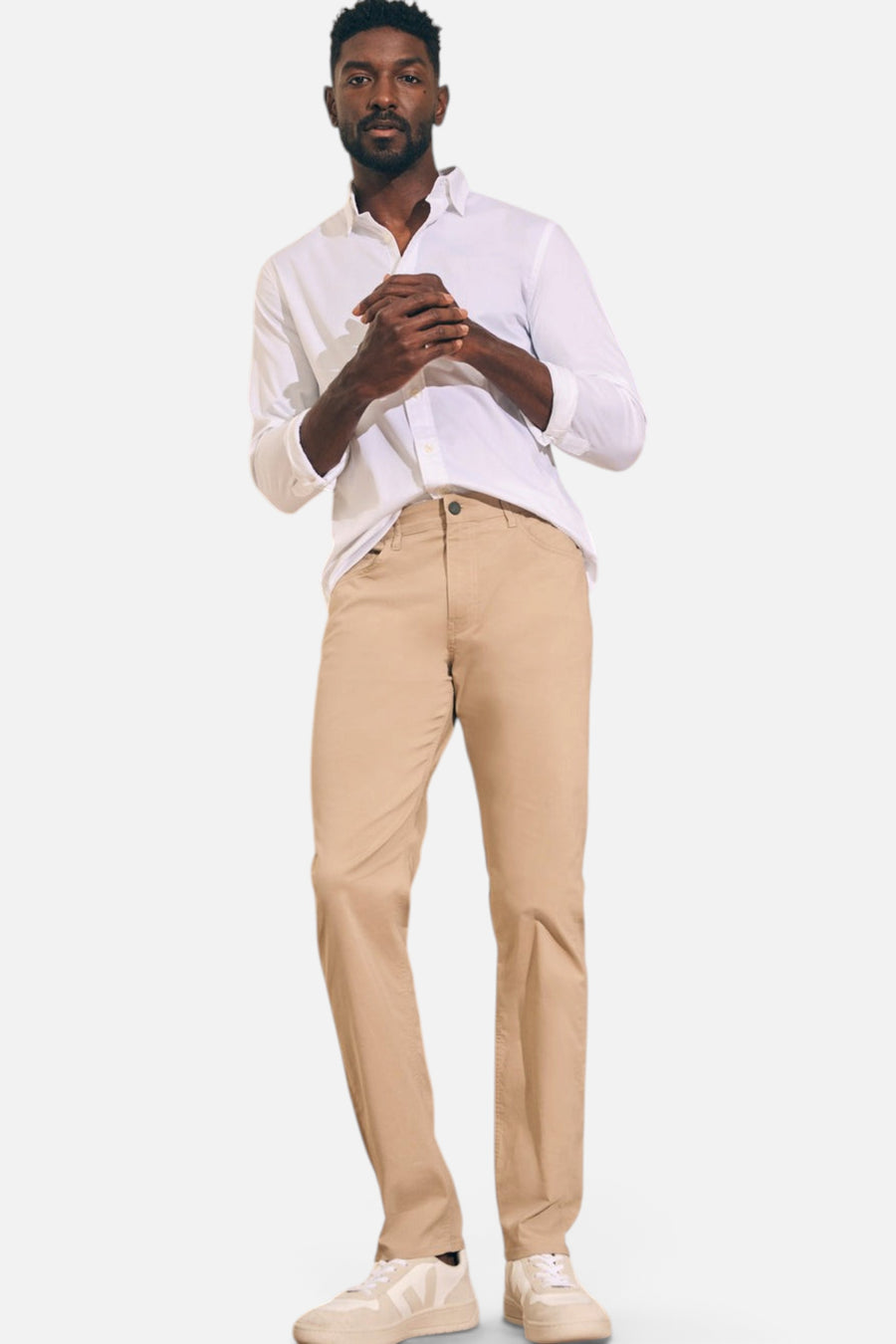 Faherty Movement 5-Pocket Pant in Island West Khaki – detail