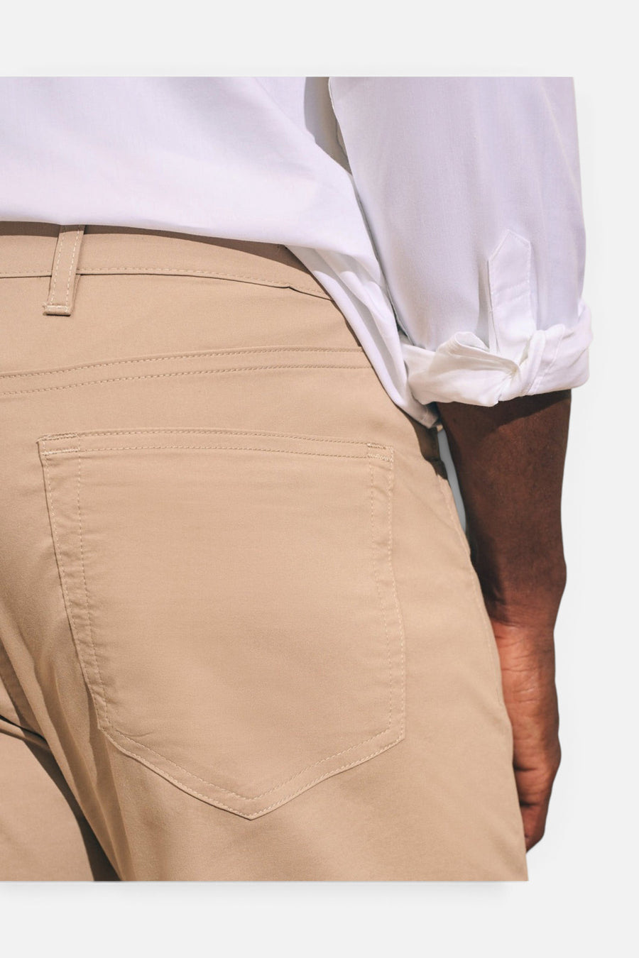 Faherty Movement 5-Pocket Pant in Island West Khaki – flat lay