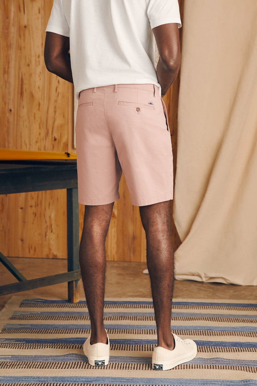 Faherty Movement Chino Short 8" in Spring Quartz – flat lay