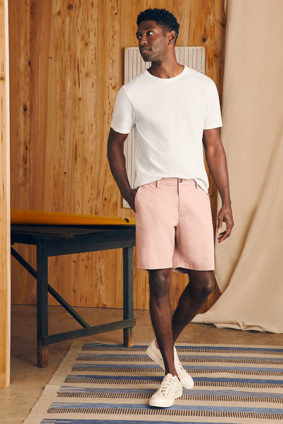 Faherty Movement Chino Short 8" in Spring Quartz – side view