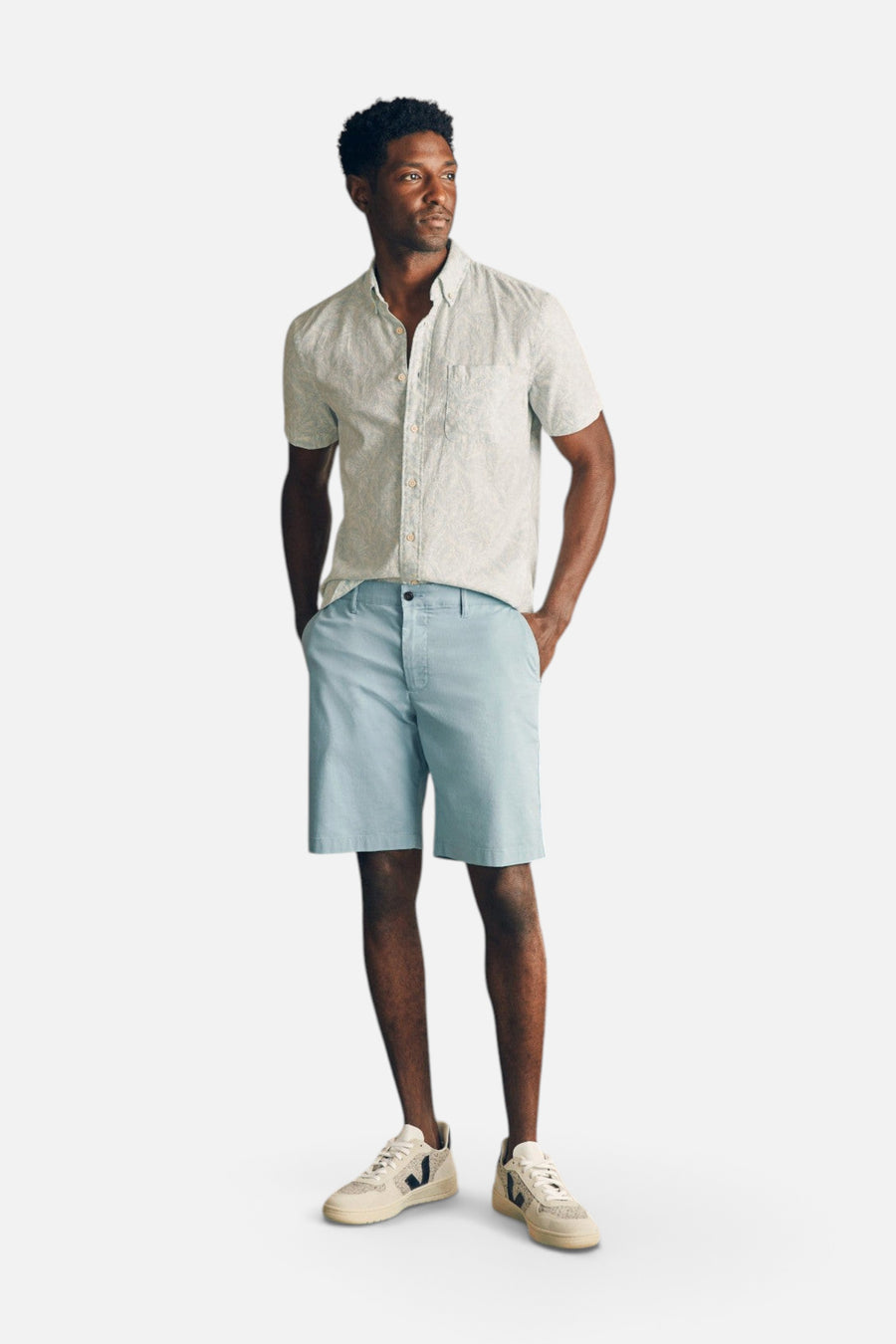 Faherty Movement Chino Short 8" in Steel Blue – back view