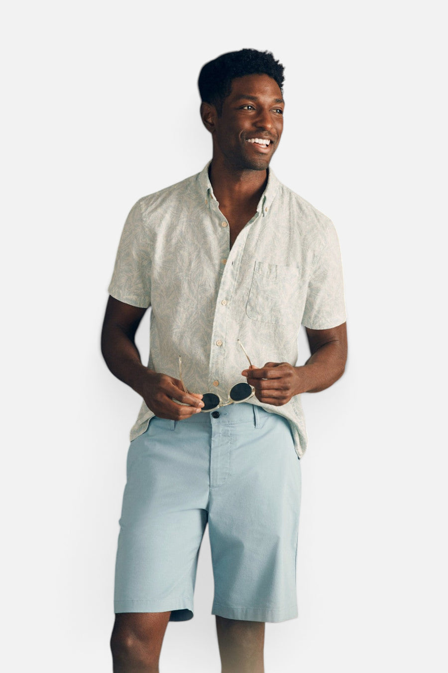 Faherty Movement Chino Short 8" in Steel Blue – side view