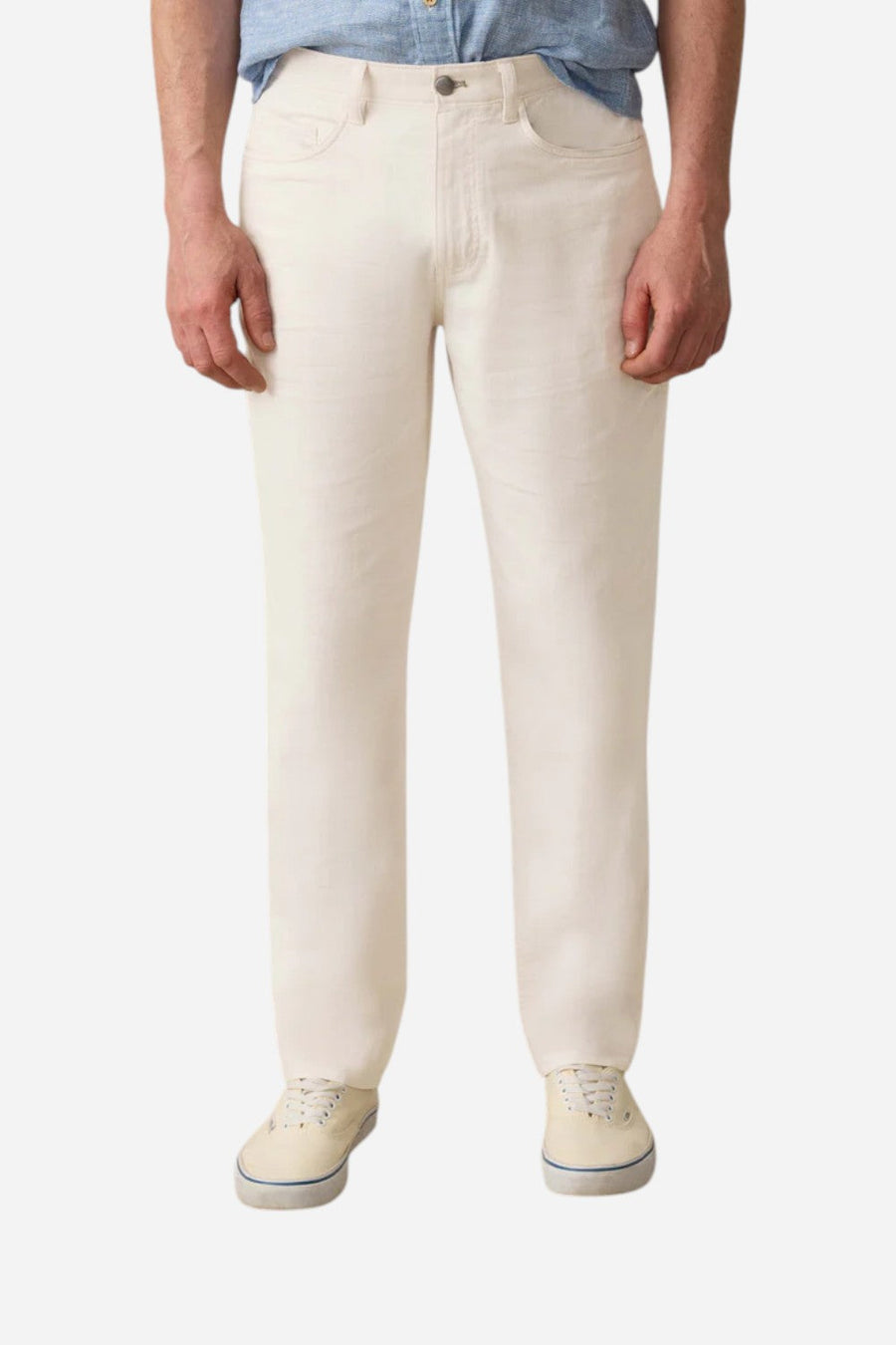 Faherty Movement Linen 5-Pocket Pant in Dorset Sand – front view