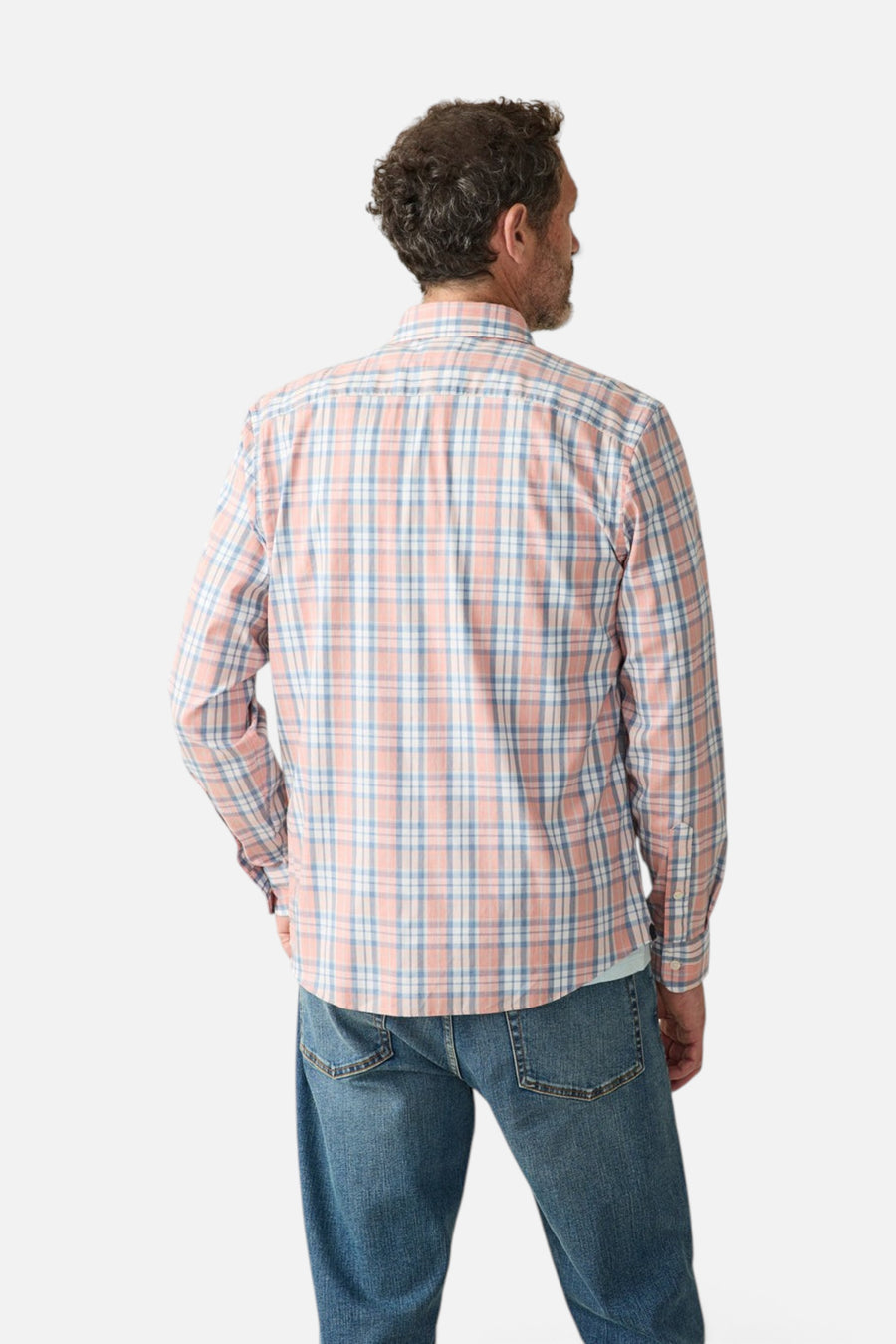 Faherty Movement Shirt in Ocean Coral Plaid – back view