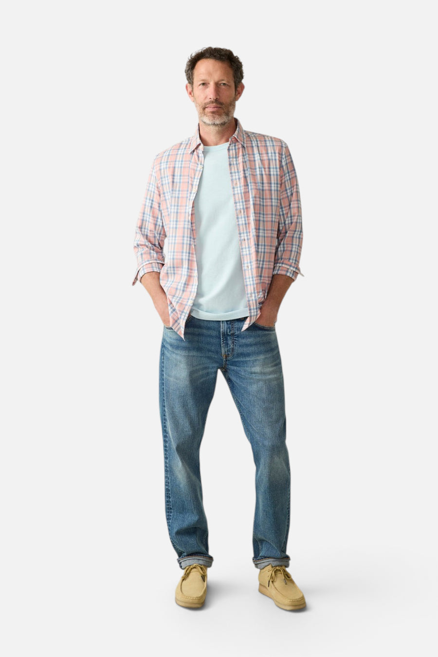 Faherty Movement Shirt in Ocean Coral Plaid – side view