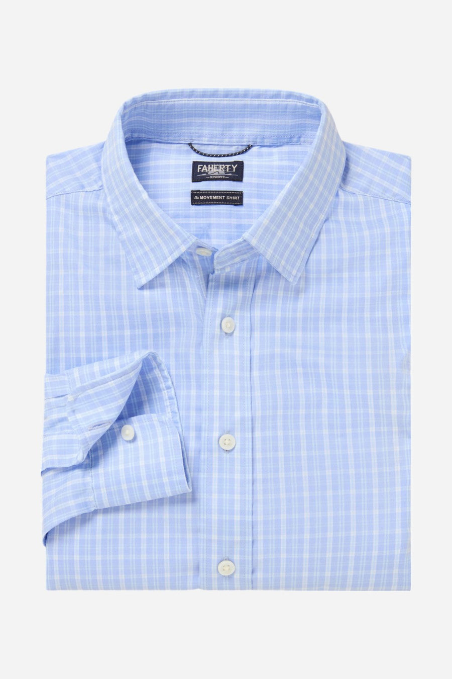 Faherty Movement Shirt in Sky Shore Plaid – front view