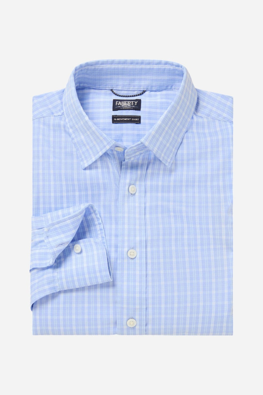 Faherty Movement Shirt in Sky Shore Plaid – side view