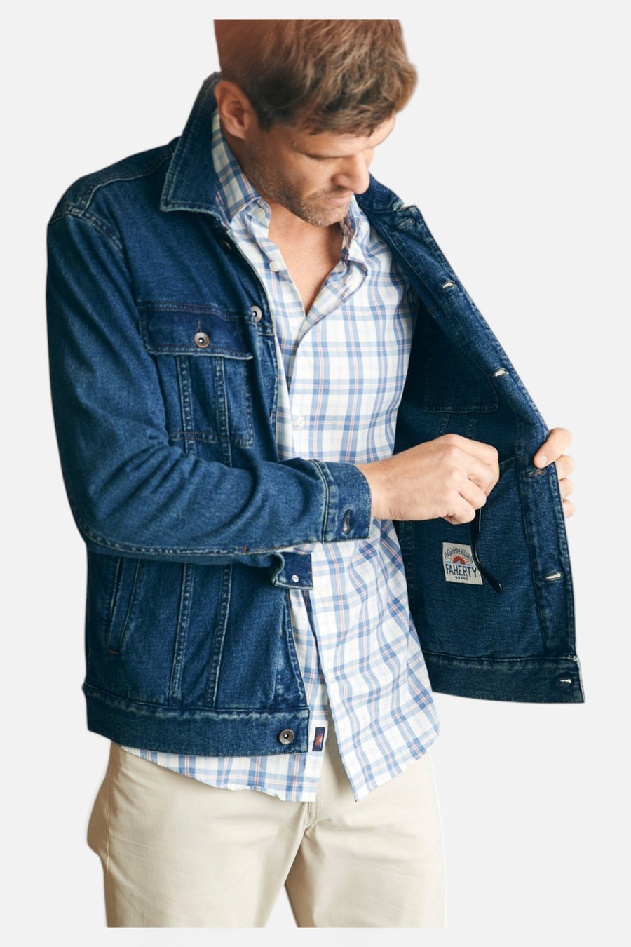 Faherty Movement Shirt in Spring Valley Plaid – flat lay