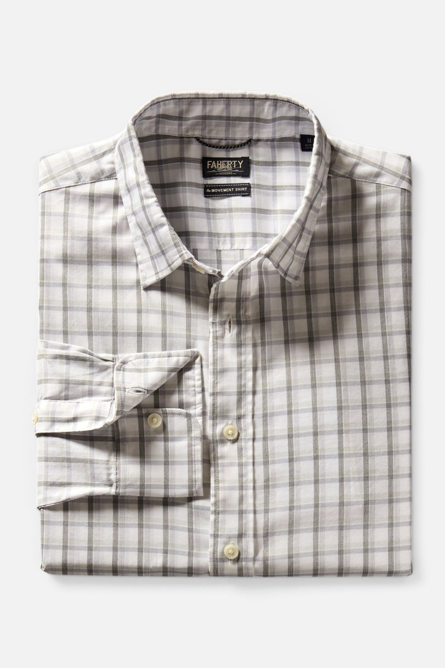 Faherty Movement Shirt in Winter Roads Plaid – flat lay