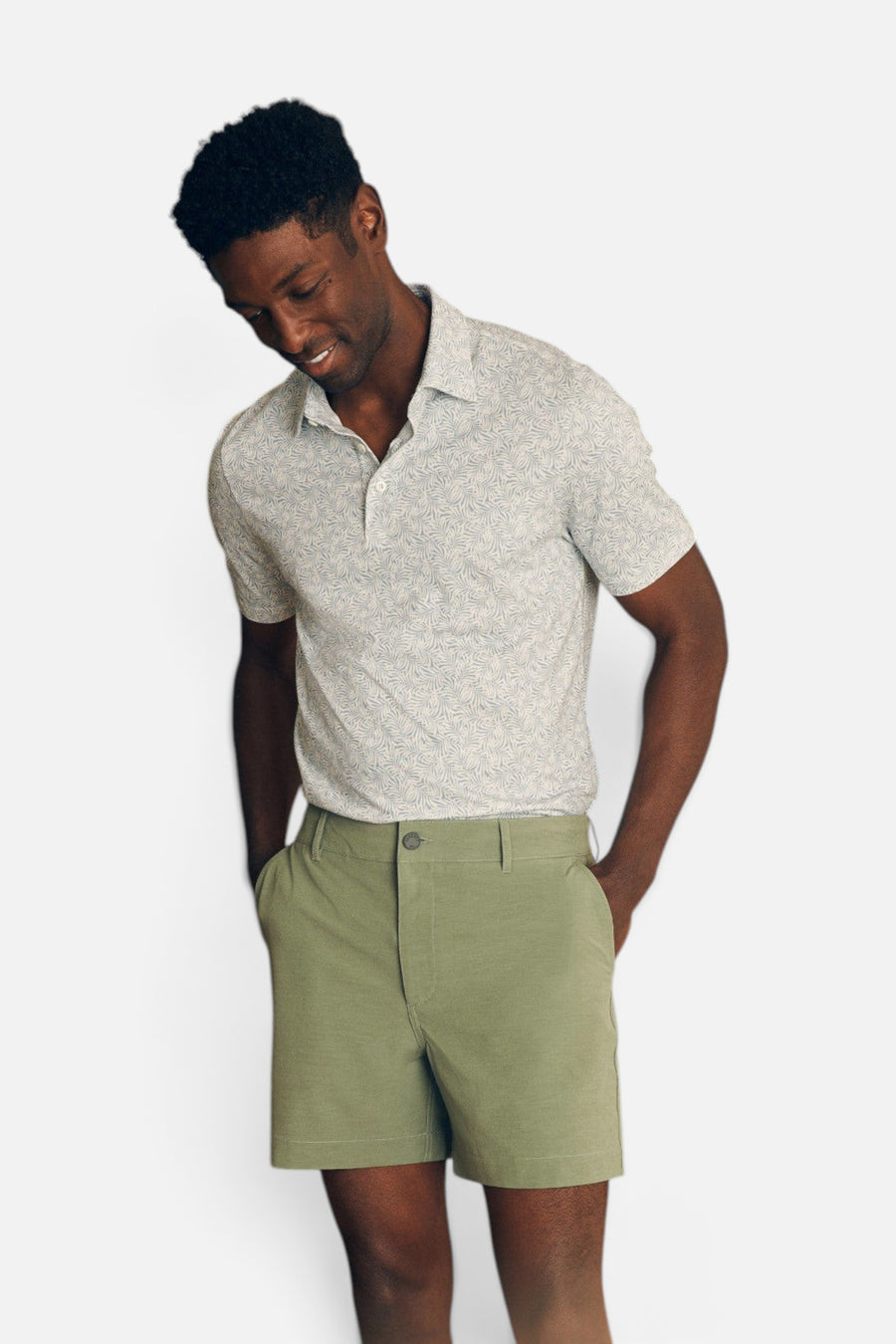 Faherty Movement Short-Sleeve Pique Polo Shirt in Sky Canopy Print – side view