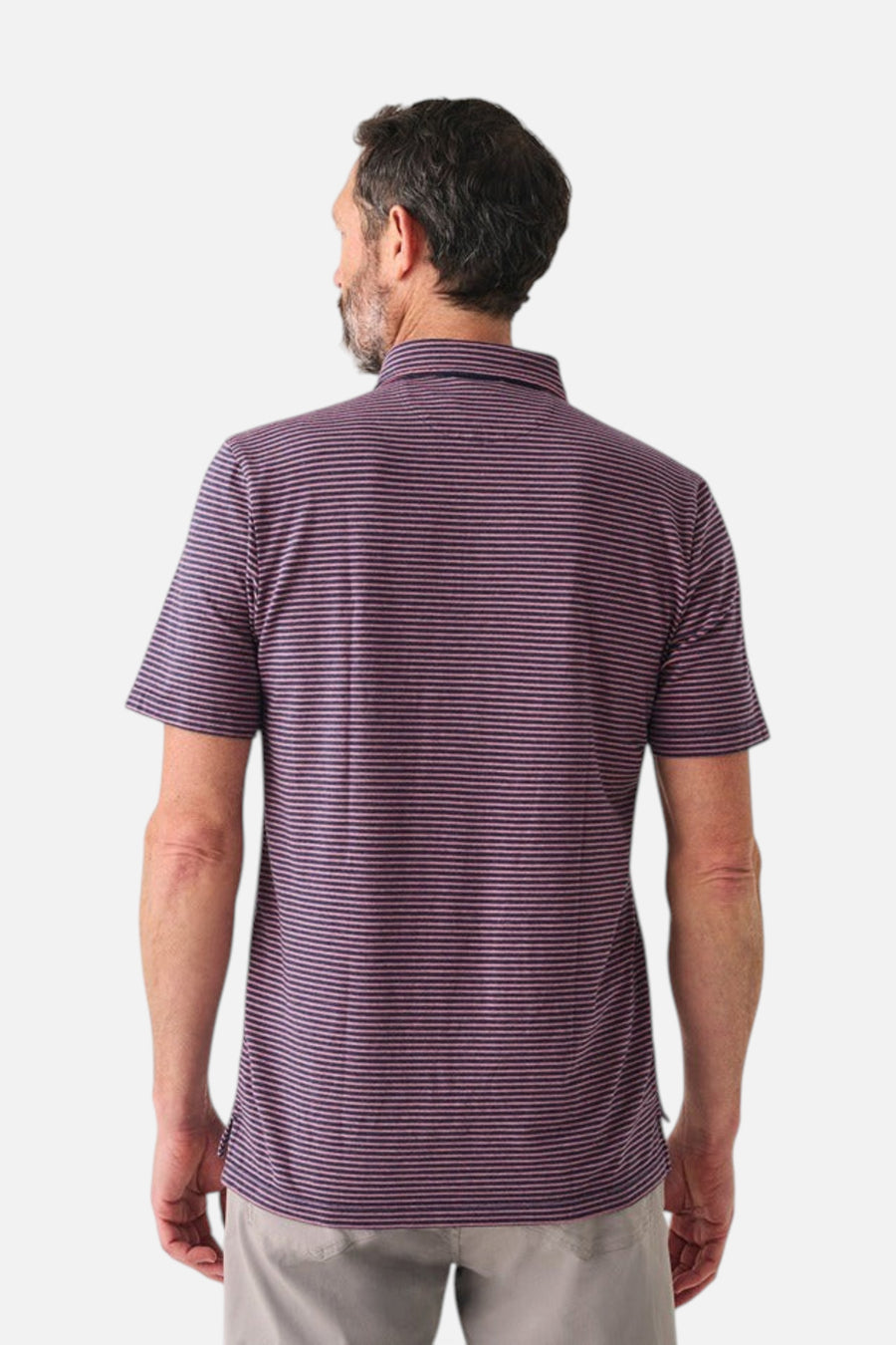Faherty Movement™ Short-Sleeve Polo in Spring Storm Stripe – back view