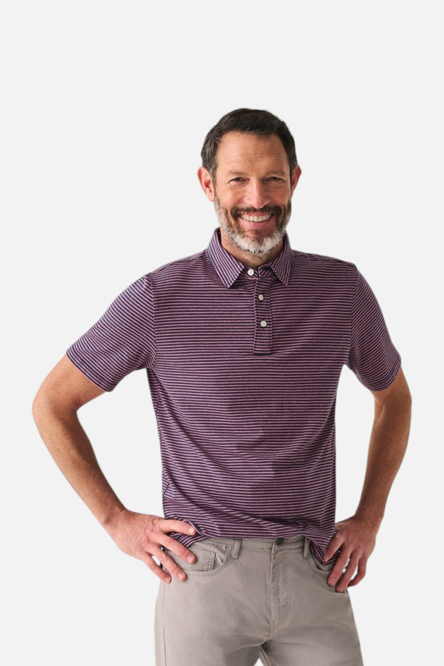 Faherty Movement™ Short-Sleeve Polo in Spring Storm Stripe – detail