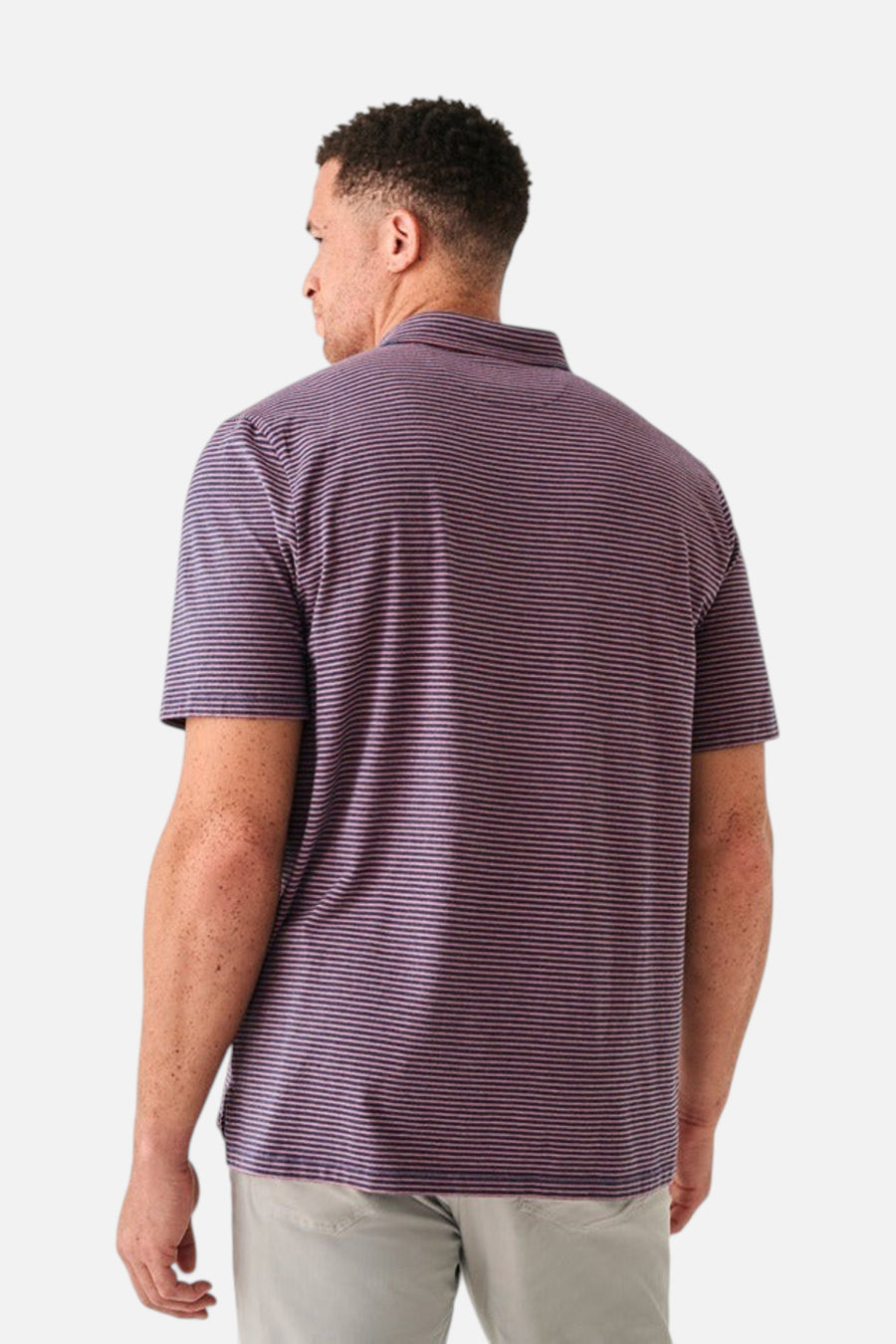 Faherty Movement™ Short-Sleeve Polo in Spring Storm Stripe – flat lay