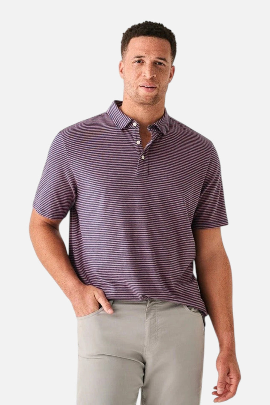 Faherty Movement™ Short-Sleeve Polo in Spring Storm Stripe – side view