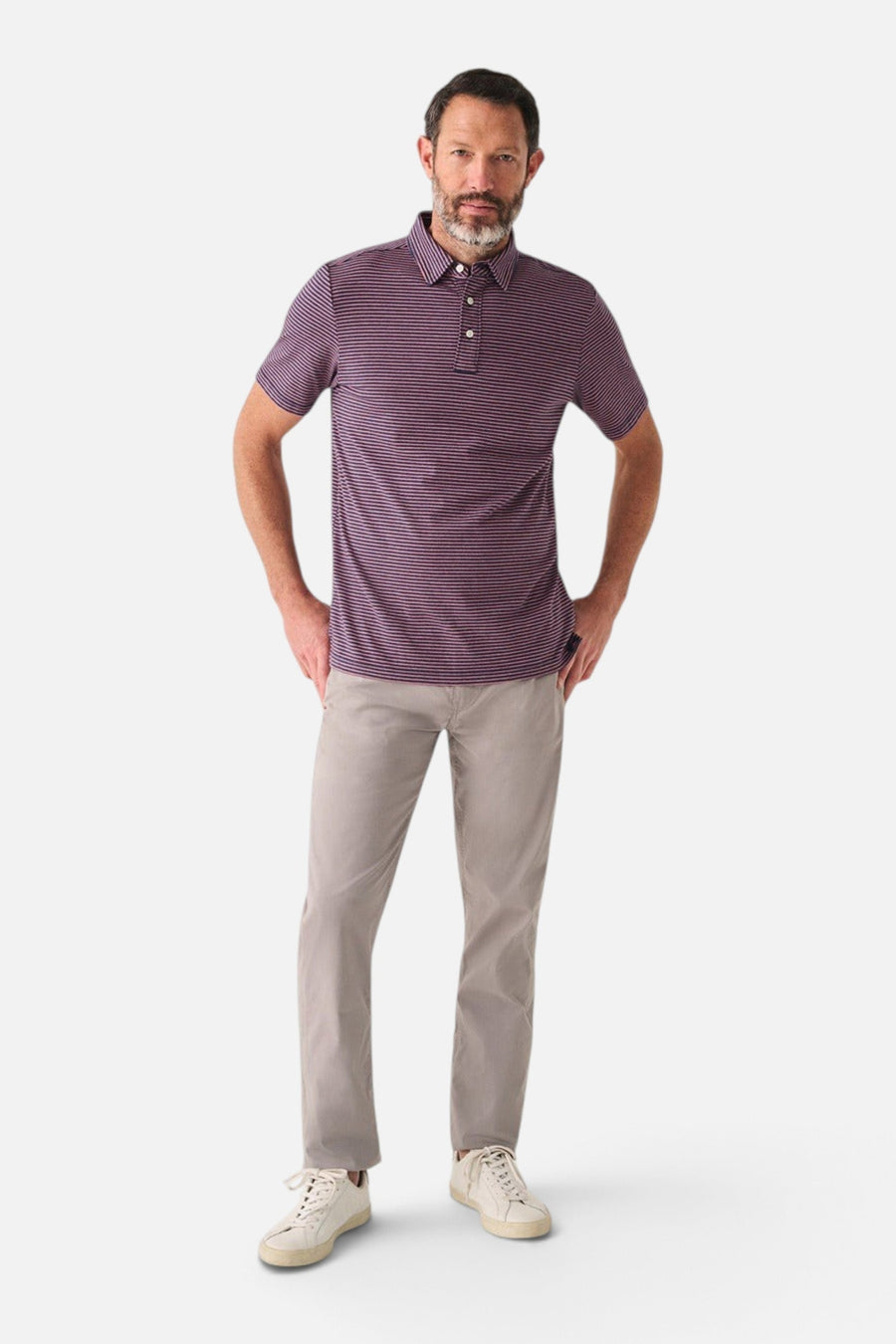 Faherty Movement™ Short-Sleeve Polo in Spring Storm Stripe – side view