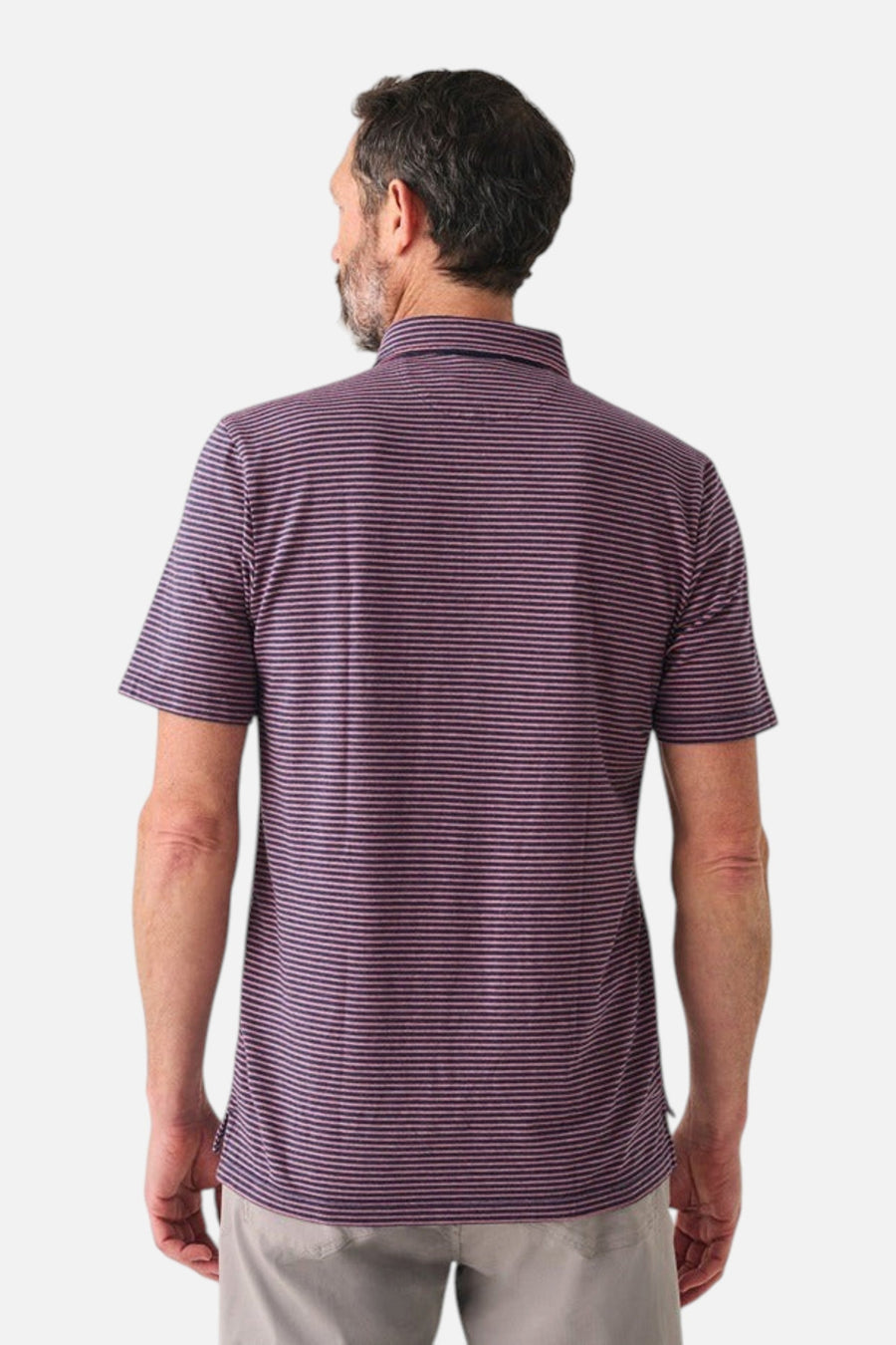 Faherty Movement™ Short-Sleeve Polo in Spring Storm Stripe – side view