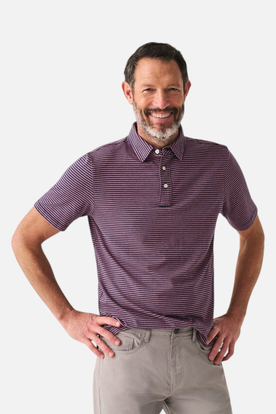Faherty Movement™ Short-Sleeve Polo in Spring Storm Stripe – side view