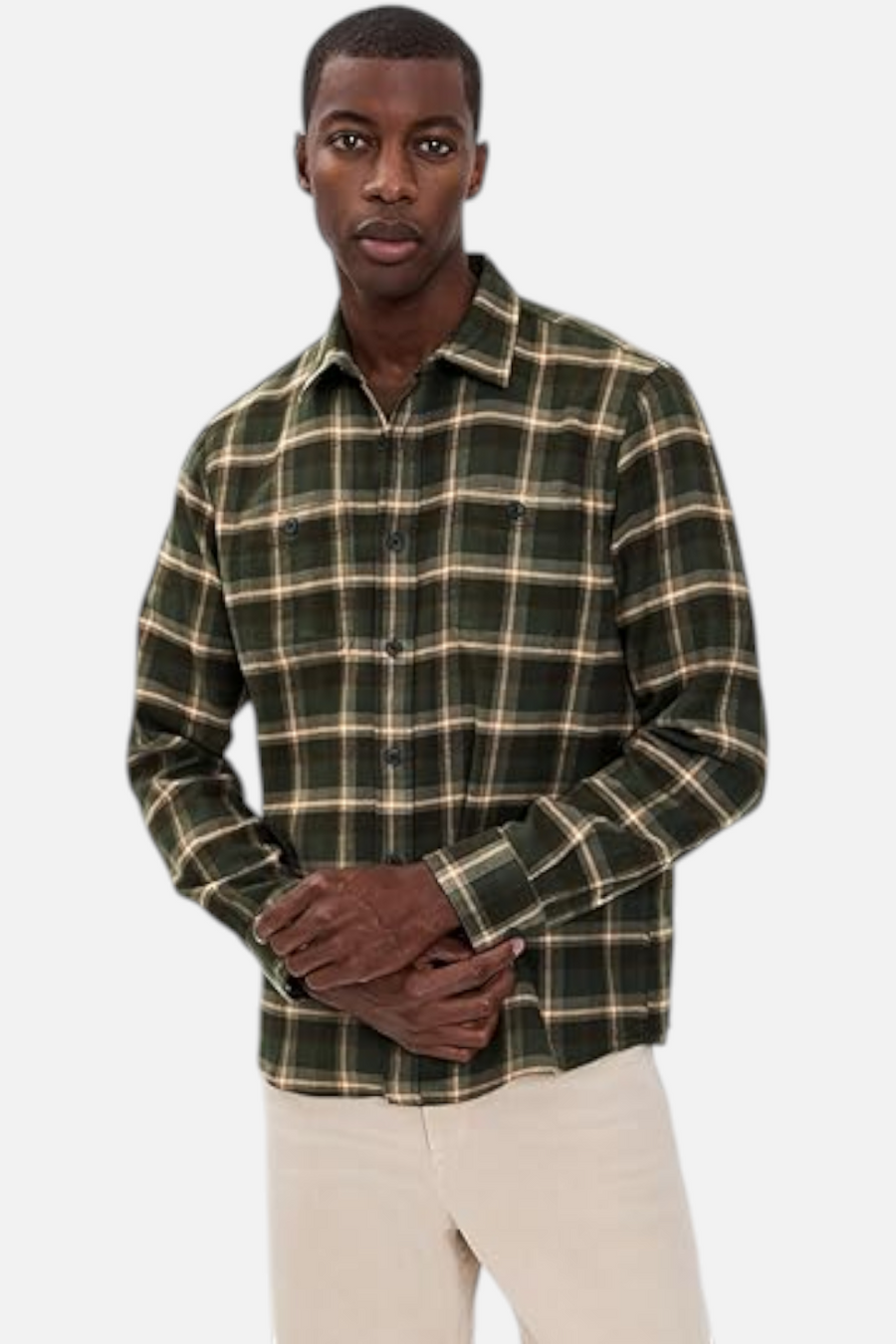 Faherty Nazare Flannel in Garret Verde – flat lay