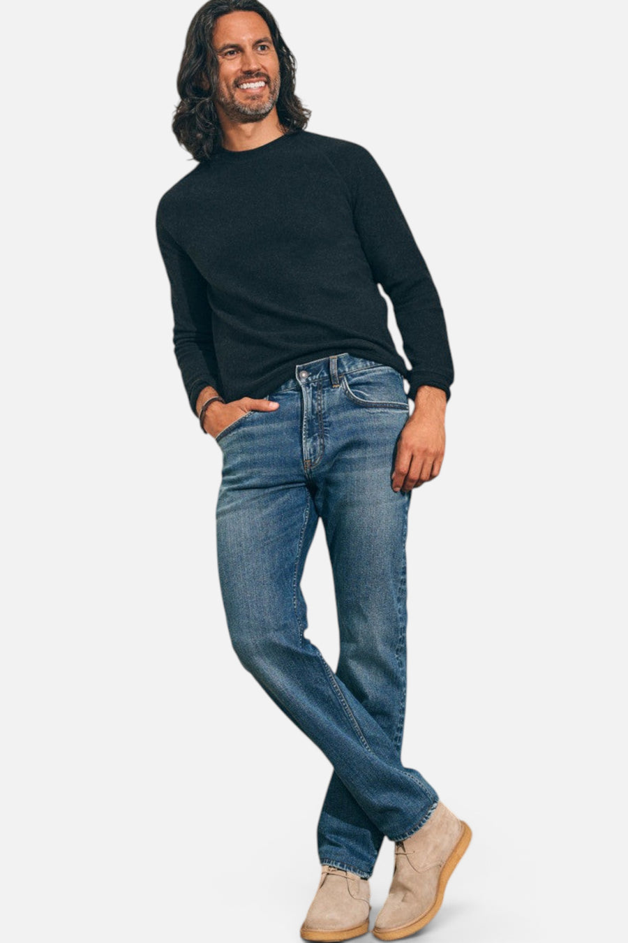 Faherty Organic Cotton Slim Straight Denim 32" in East Lake Wash – alternate