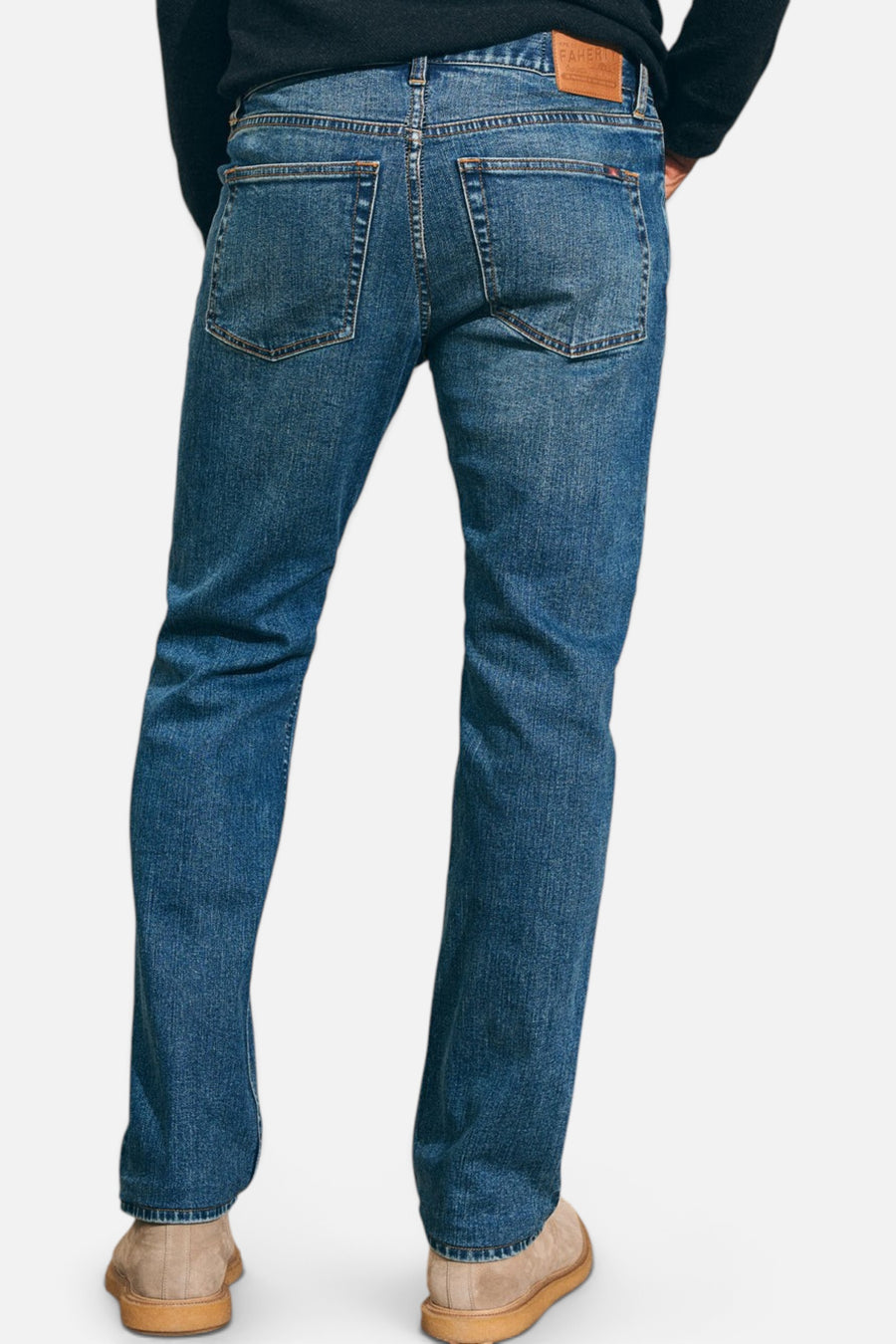 Faherty Organic Cotton Slim Straight Denim 32" in East Lake Wash – back view