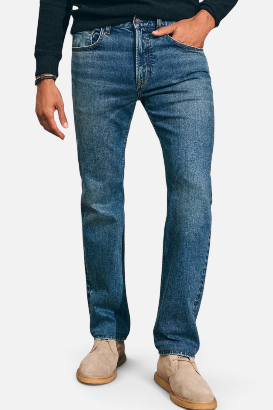 Faherty Organic Cotton Slim Straight Denim 32" in East Lake Wash – front view