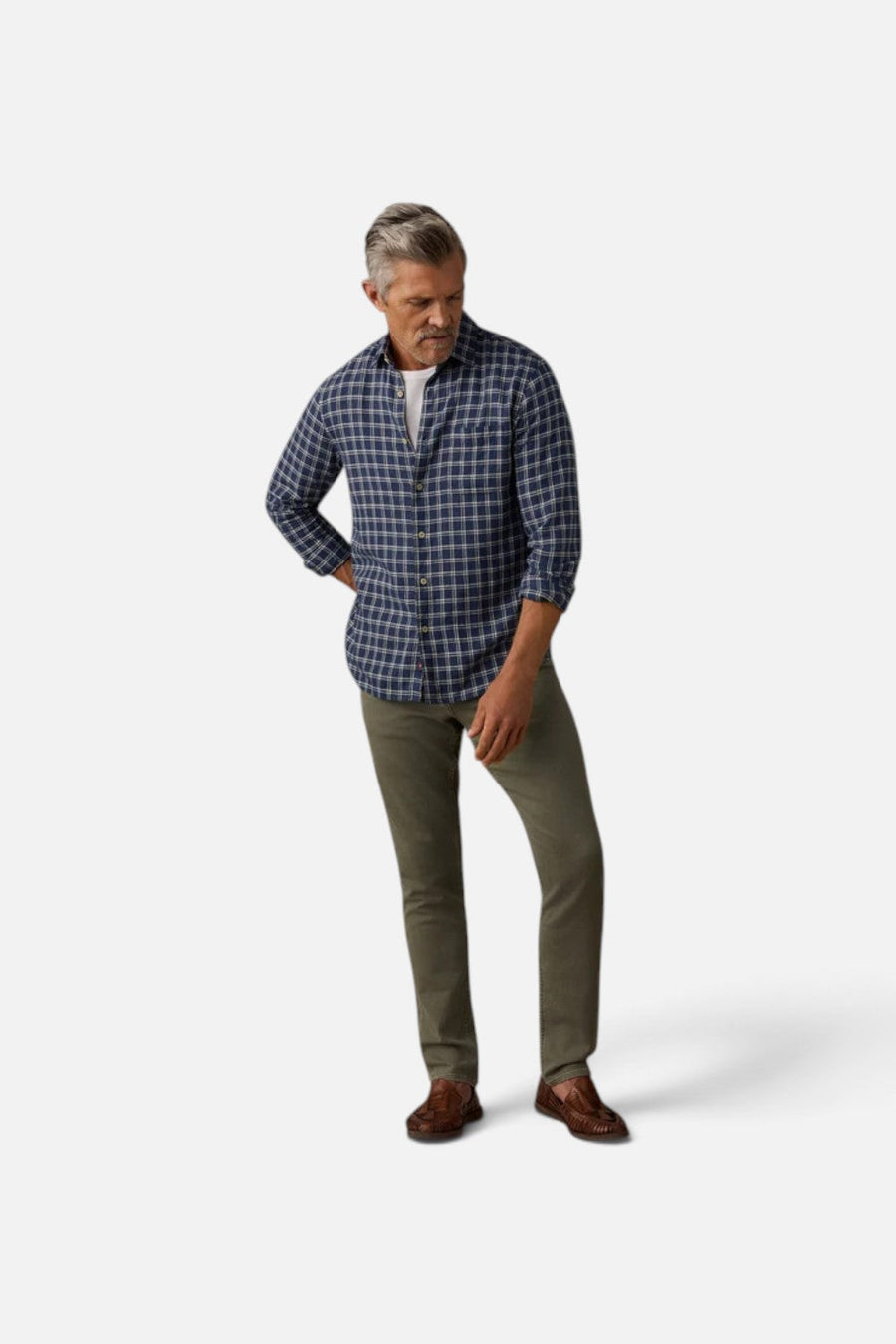 Faherty Palmetto Shirt in Midnight Coast Plaid – flat lay