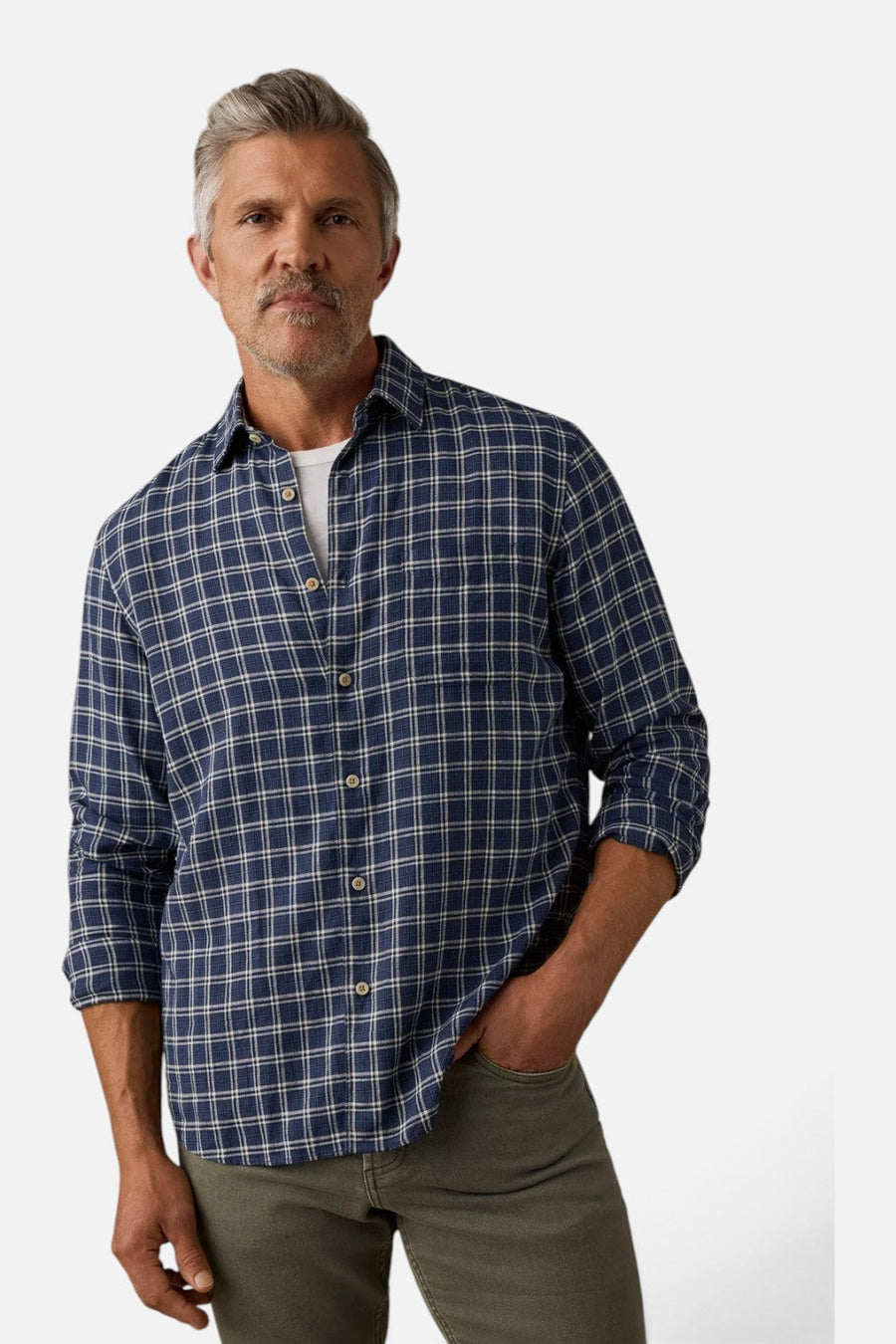 Faherty Palmetto Shirt in Midnight Coast Plaid – side view