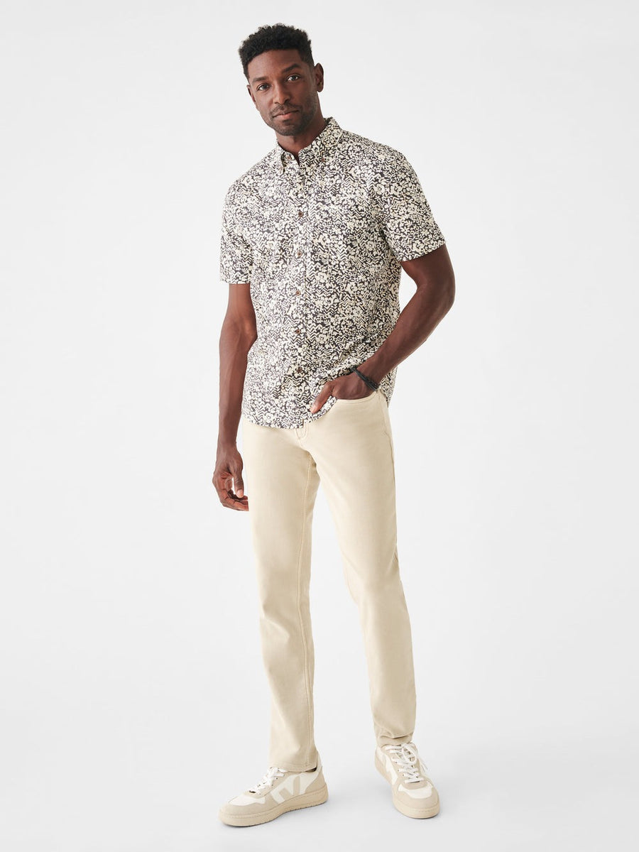 Faherty Short-Shirt Stretch Playa Shirt in Washed Black Hilo Floral – flat lay