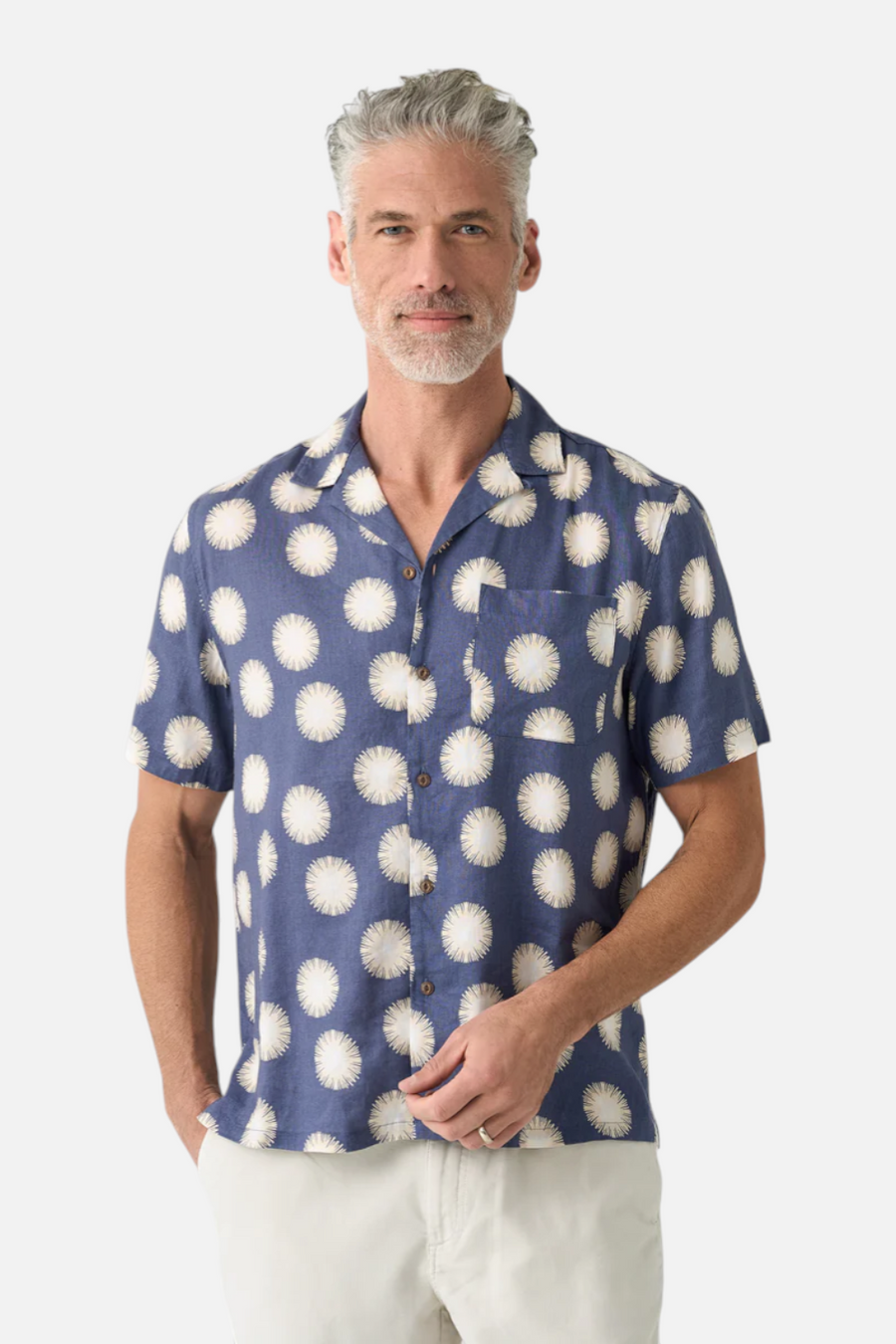 Faherty Short Sleeve Breeze Camp Shirt in Bright Night Fireworks – back view