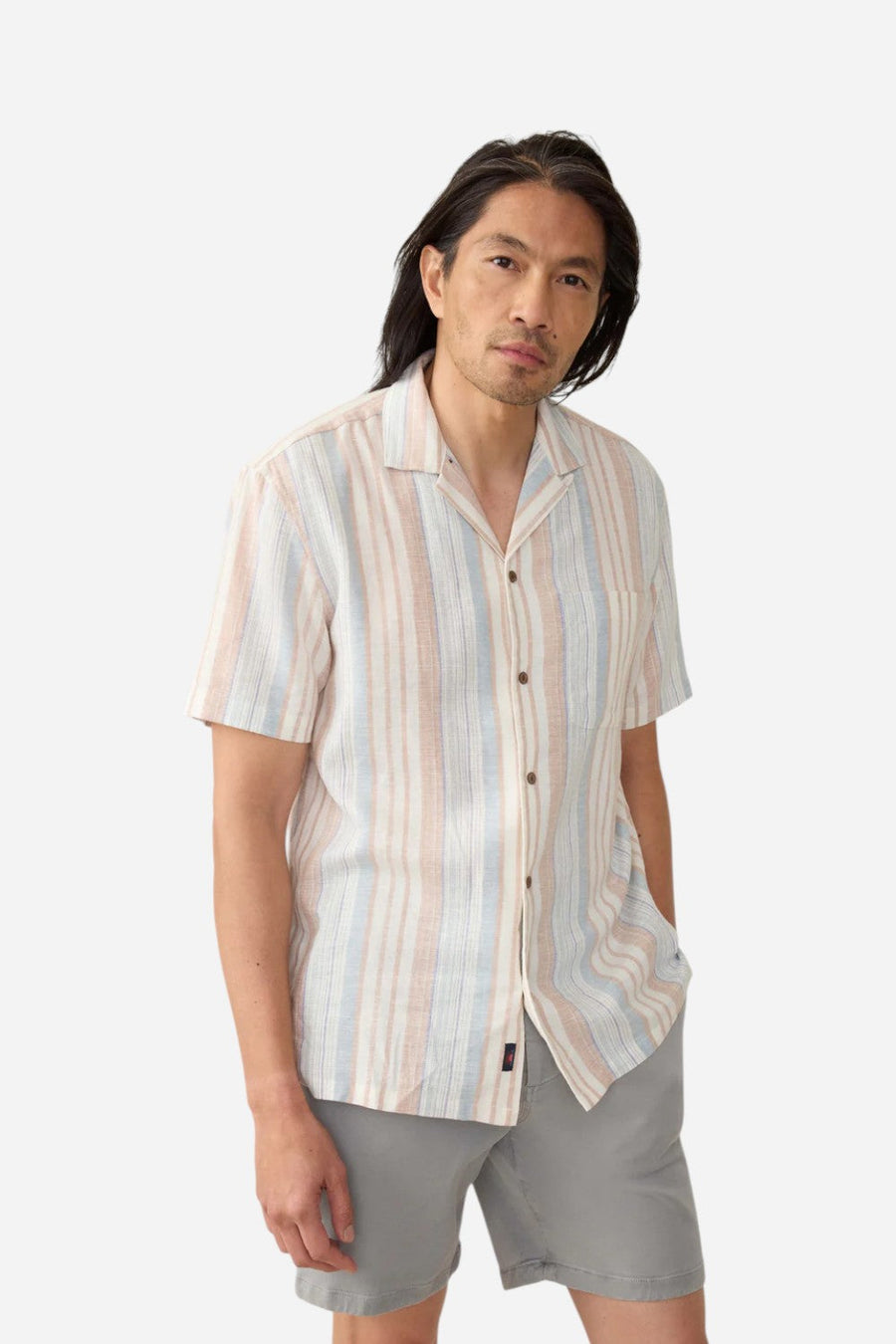 Faherty Short-Sleeve Breeze Camp Shirt in Golden Beach Stripe – back view