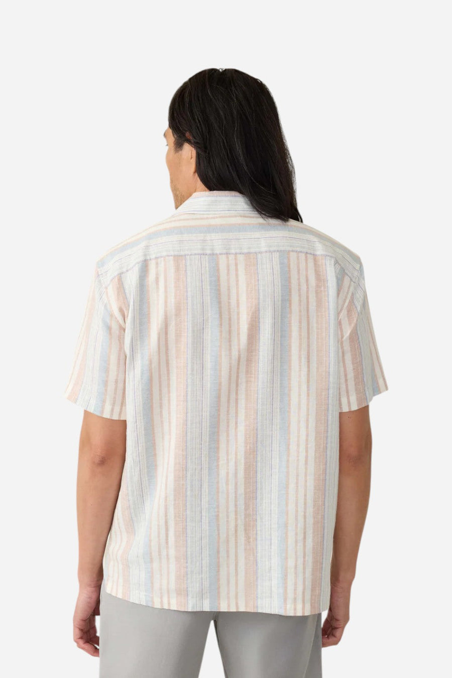 Faherty Short-Sleeve Breeze Camp Shirt in Golden Beach Stripe – detail