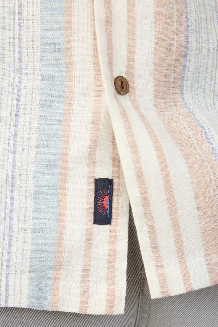 Faherty Short-Sleeve Breeze Camp Shirt in Golden Beach Stripe – side view