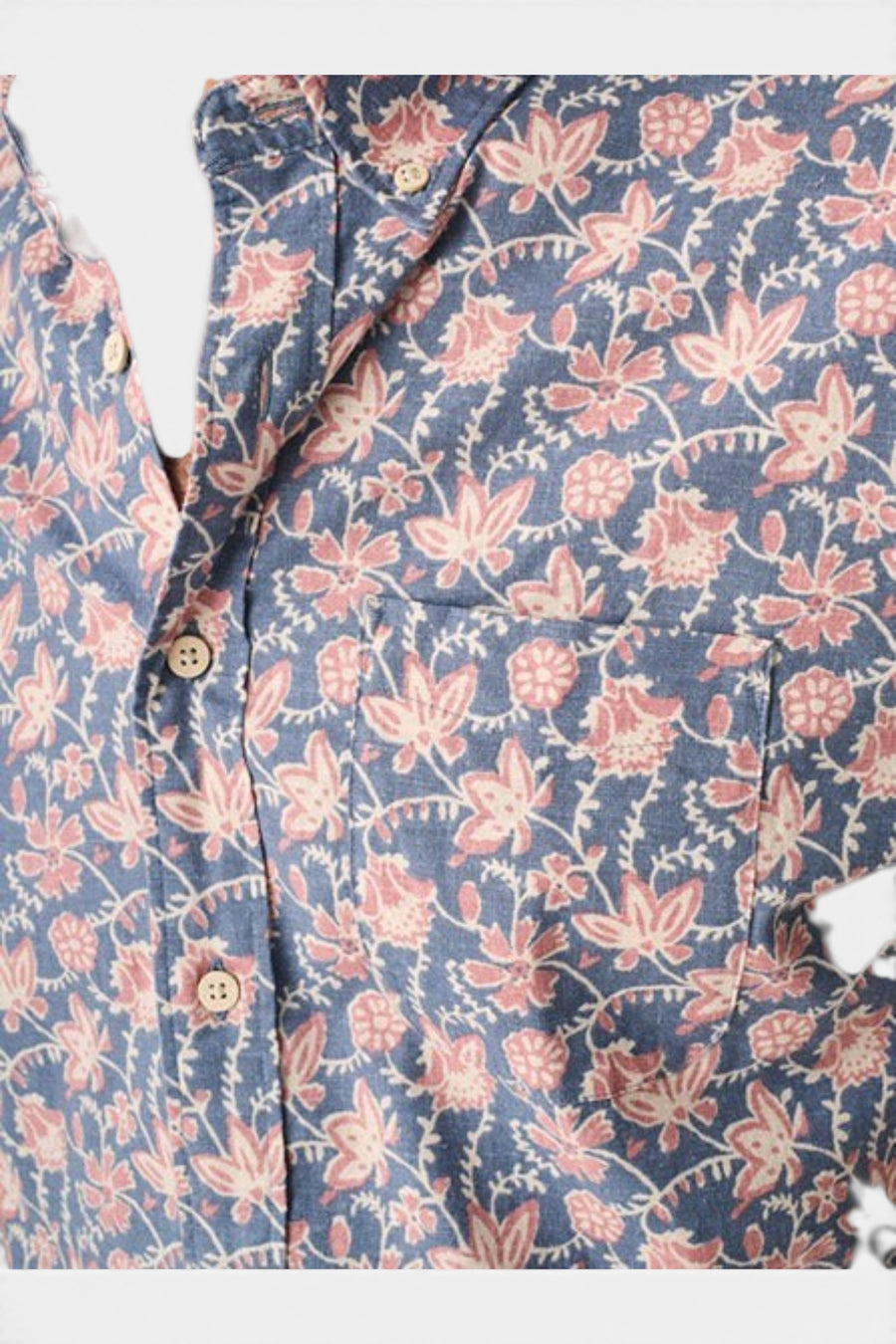 Faherty Short-Sleeve Breeze Shirt in Faded Floral Batik – back view