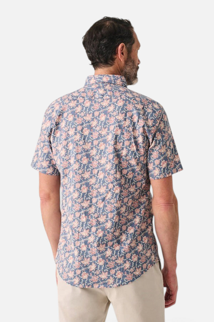 Faherty Short-Sleeve Breeze Shirt in Faded Floral Batik – back view