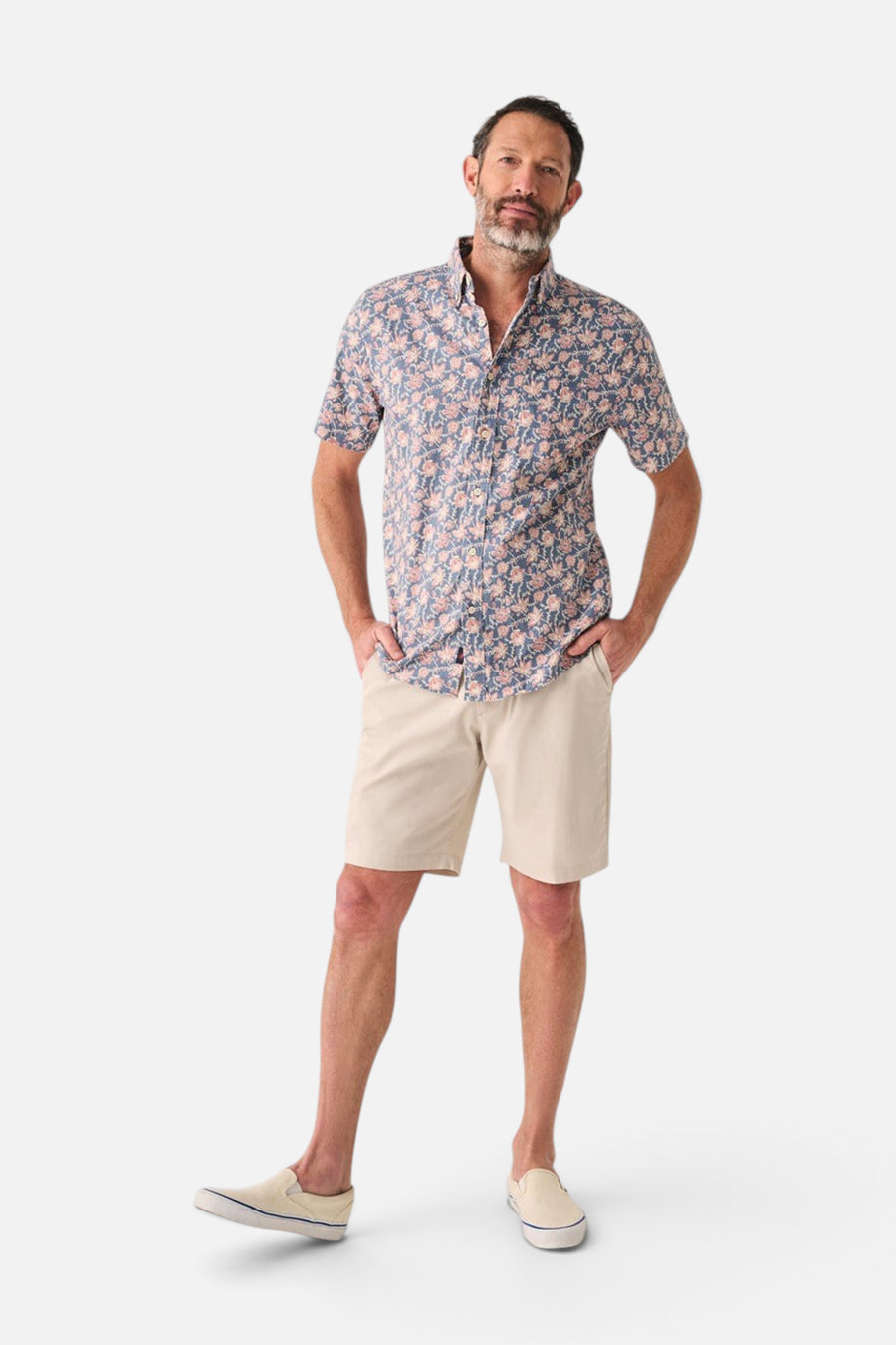 Faherty Short-Sleeve Breeze Shirt in Faded Floral Batik – side view