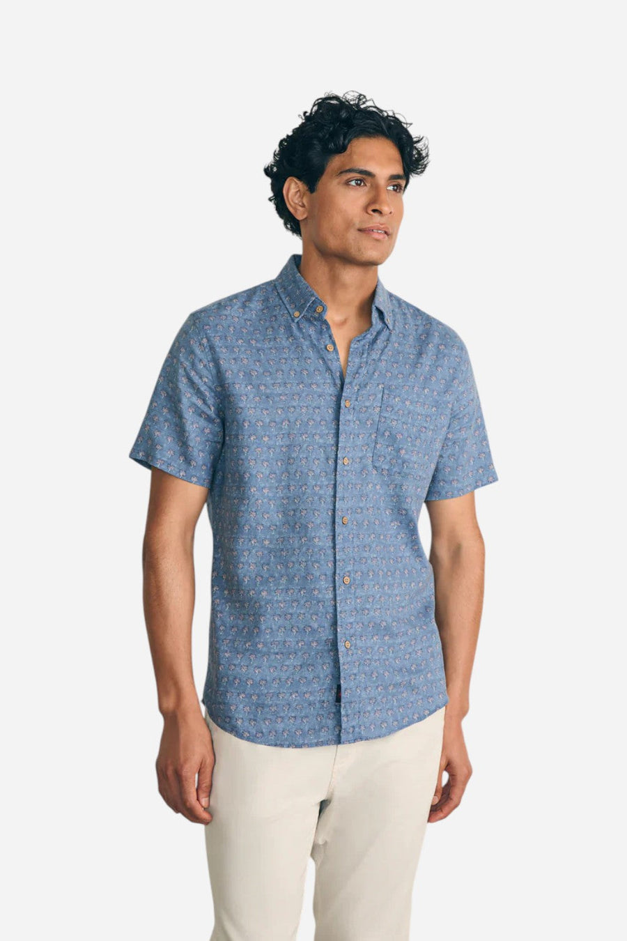 Faherty Short-Sleeve Breeze Shirt in Paradise Palm – front view